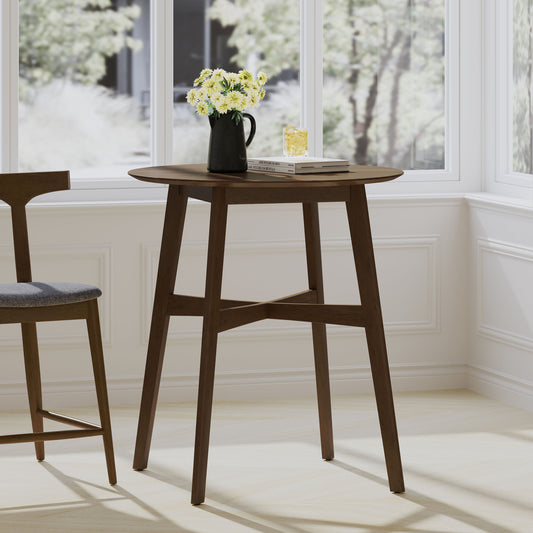 Round dark wood bar table with Xshaped base