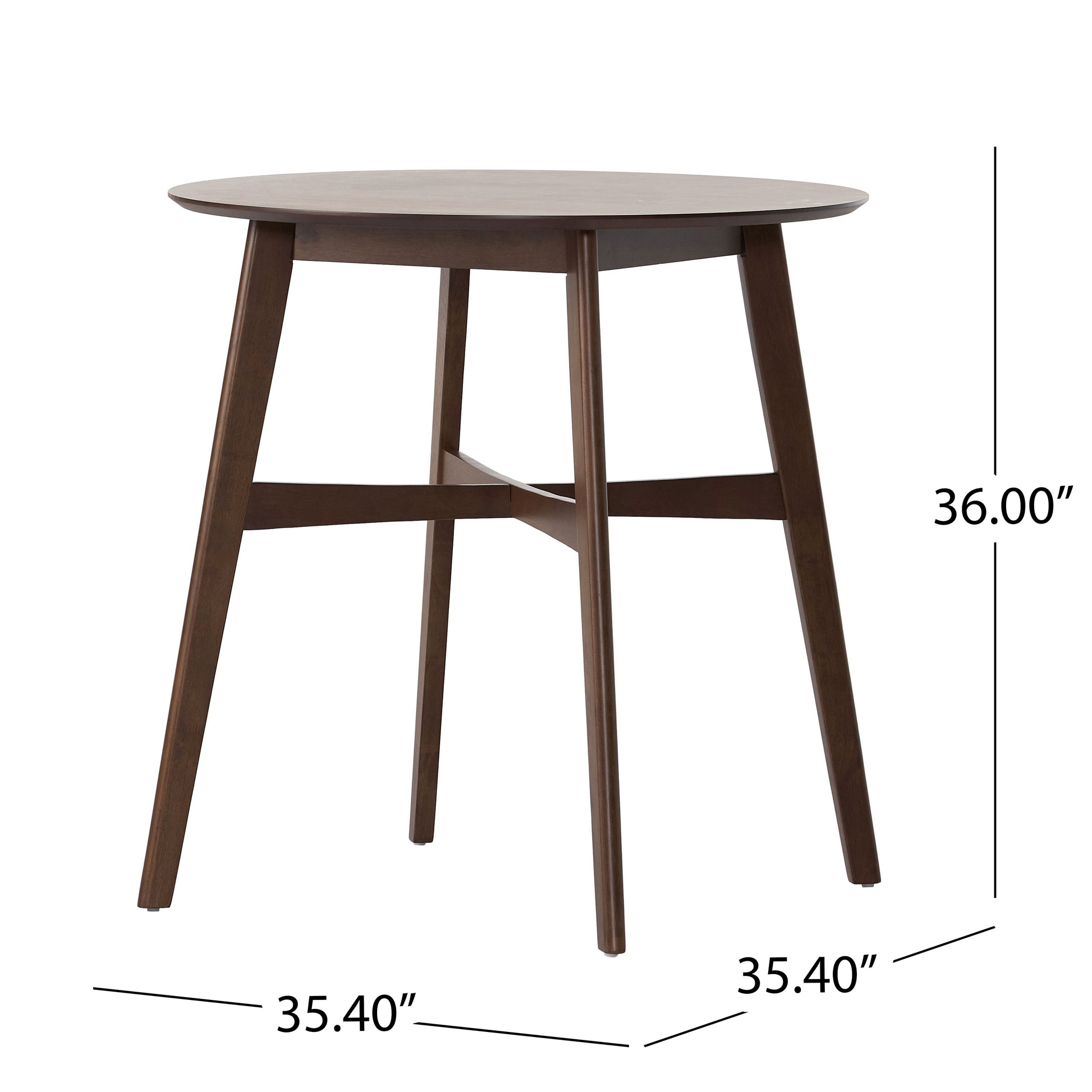 Dark wood round dining table with tapered legs