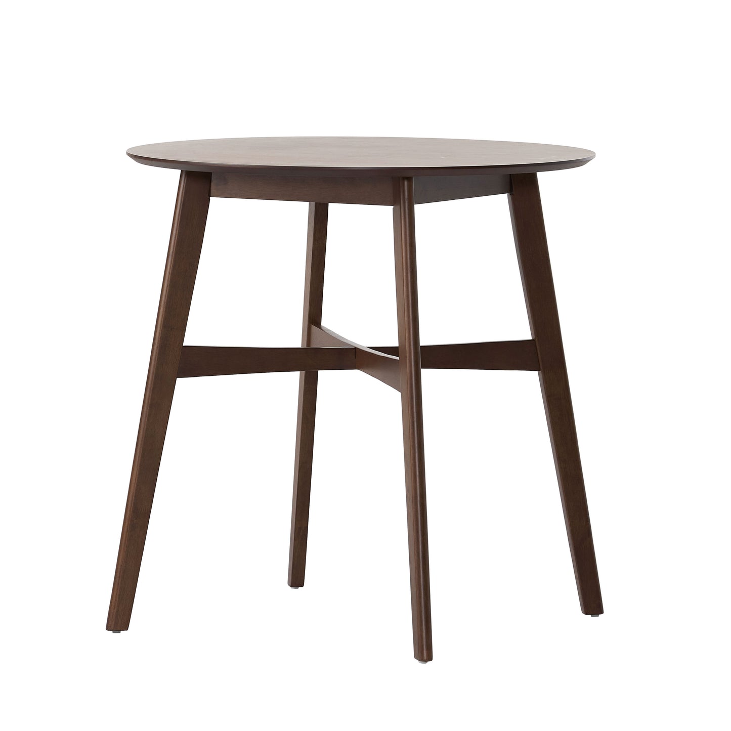 Round walnut wood bar table with flared legs