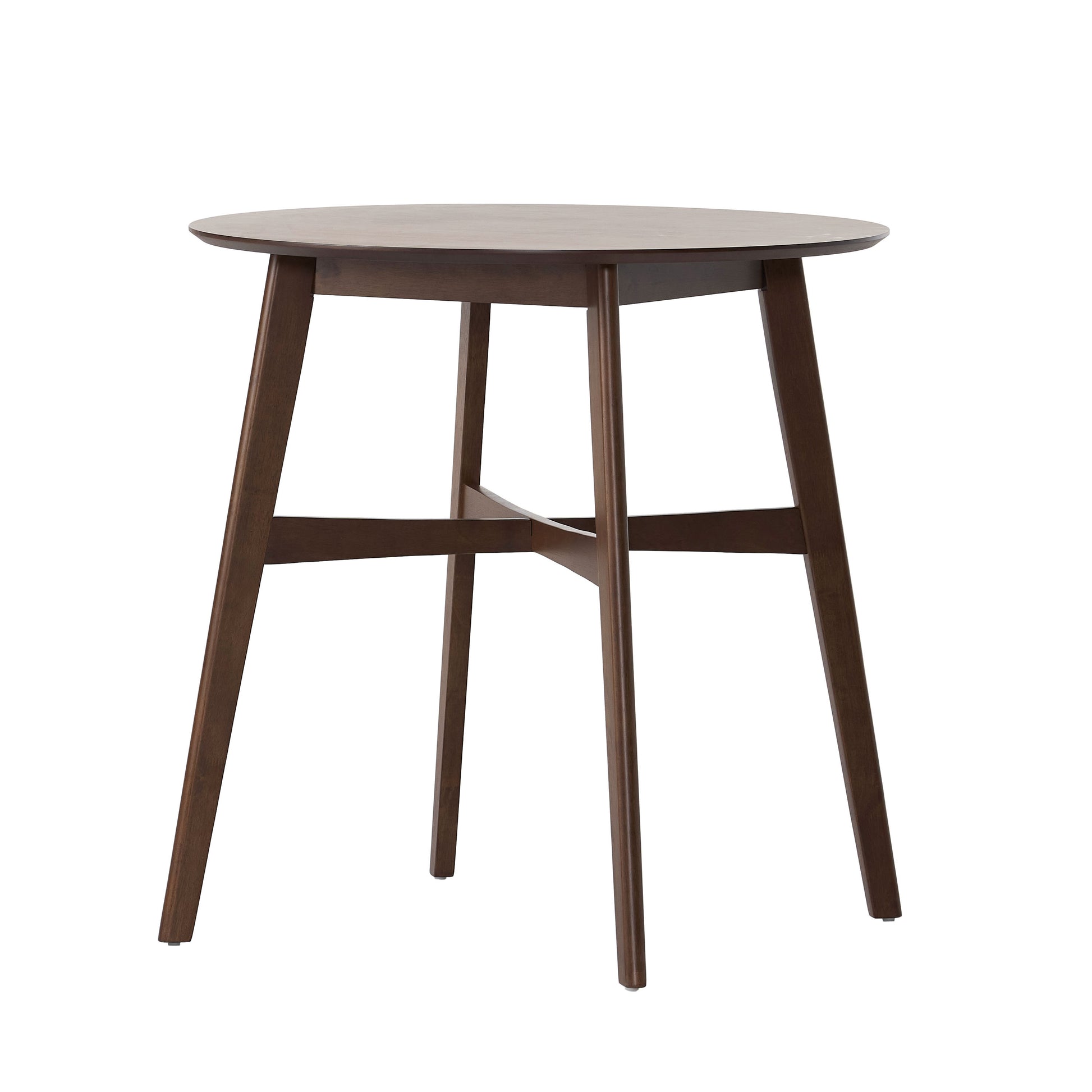 Round walnut wood bar table with flared legs