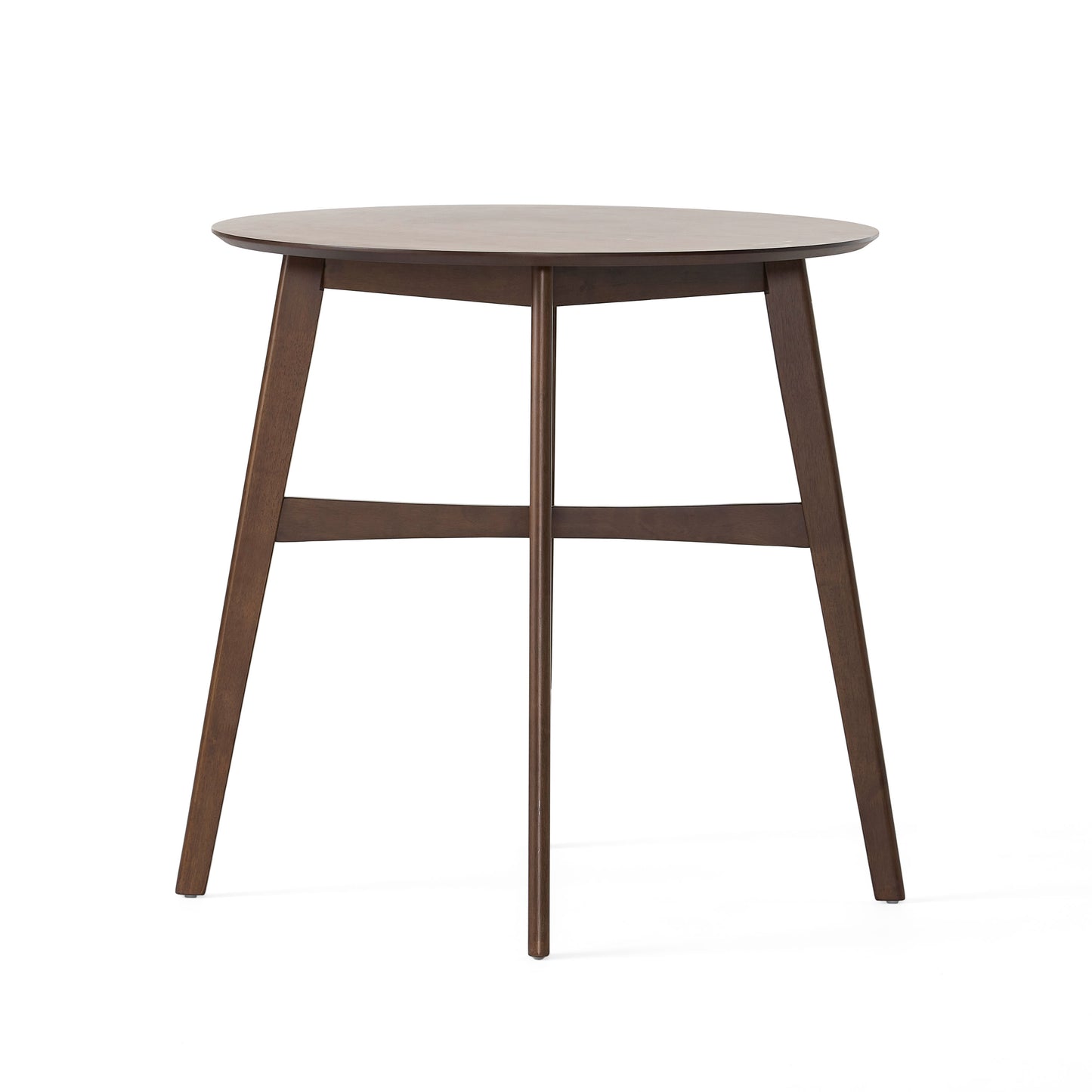 Dark walnut finish round dining table with tapered legs