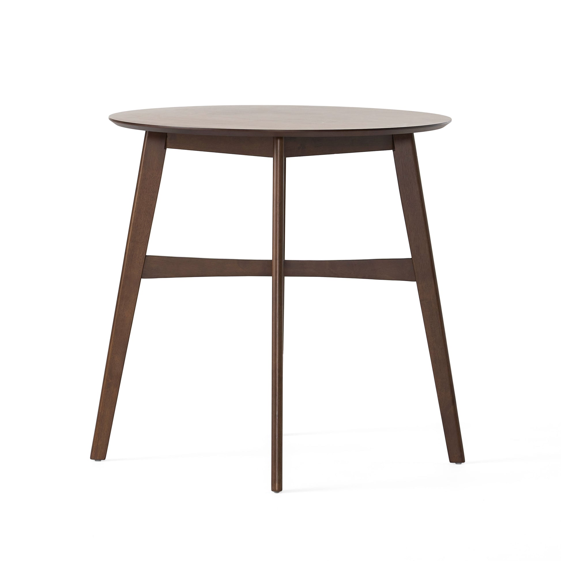 Dark walnut finish round dining table with tapered legs
