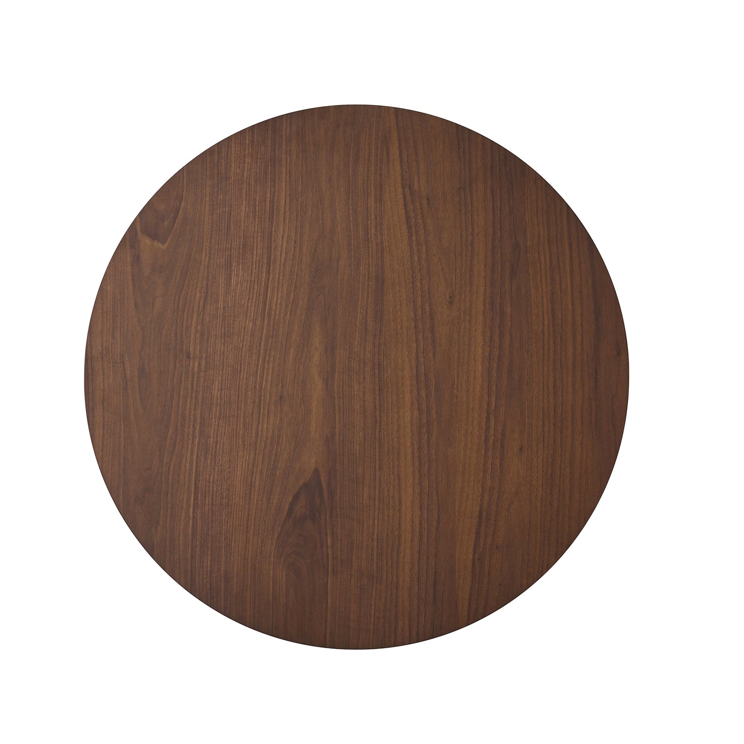 Circular walnut wood tabletop with prominent grain texture