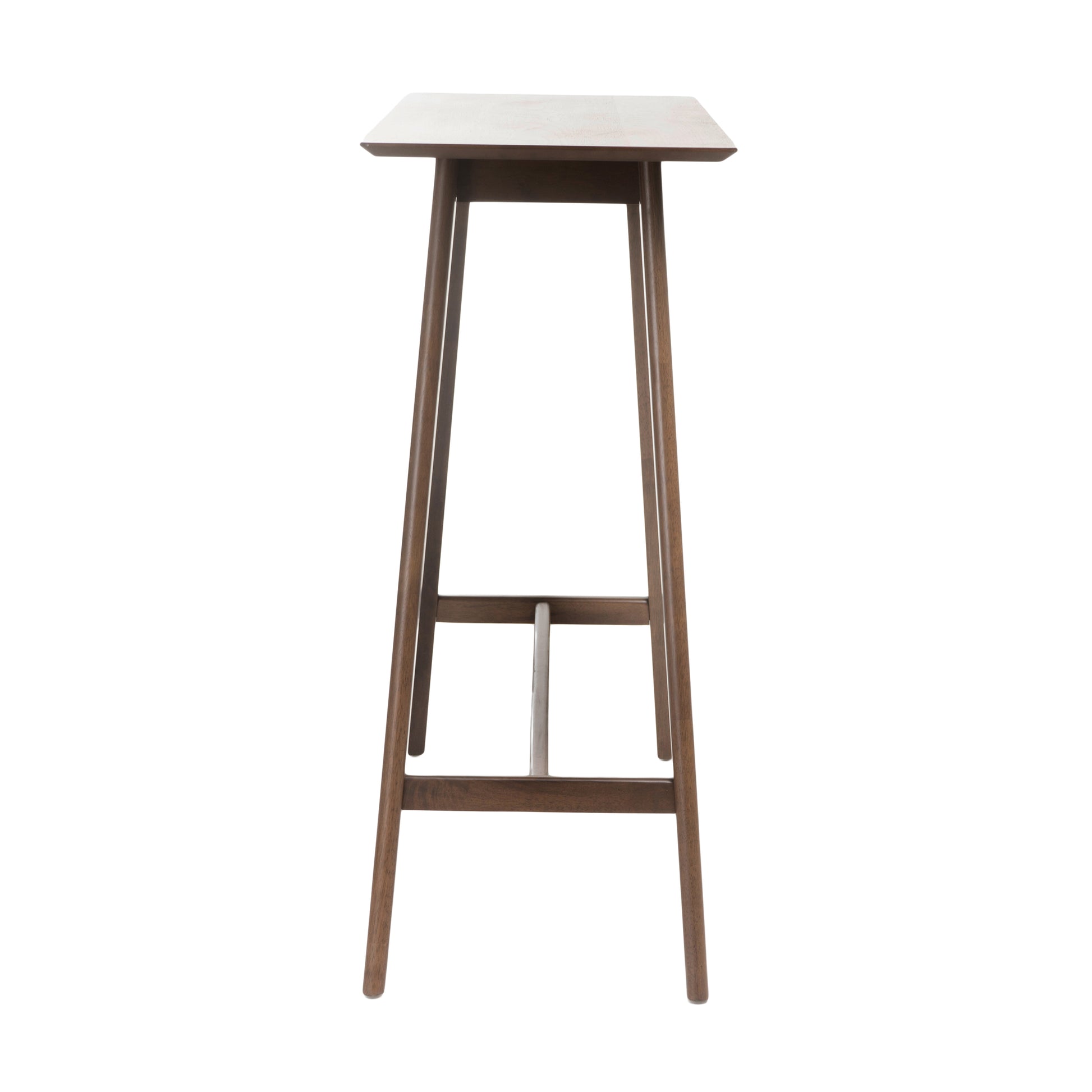 Wooden bar stool with tapered legs and a light wood top