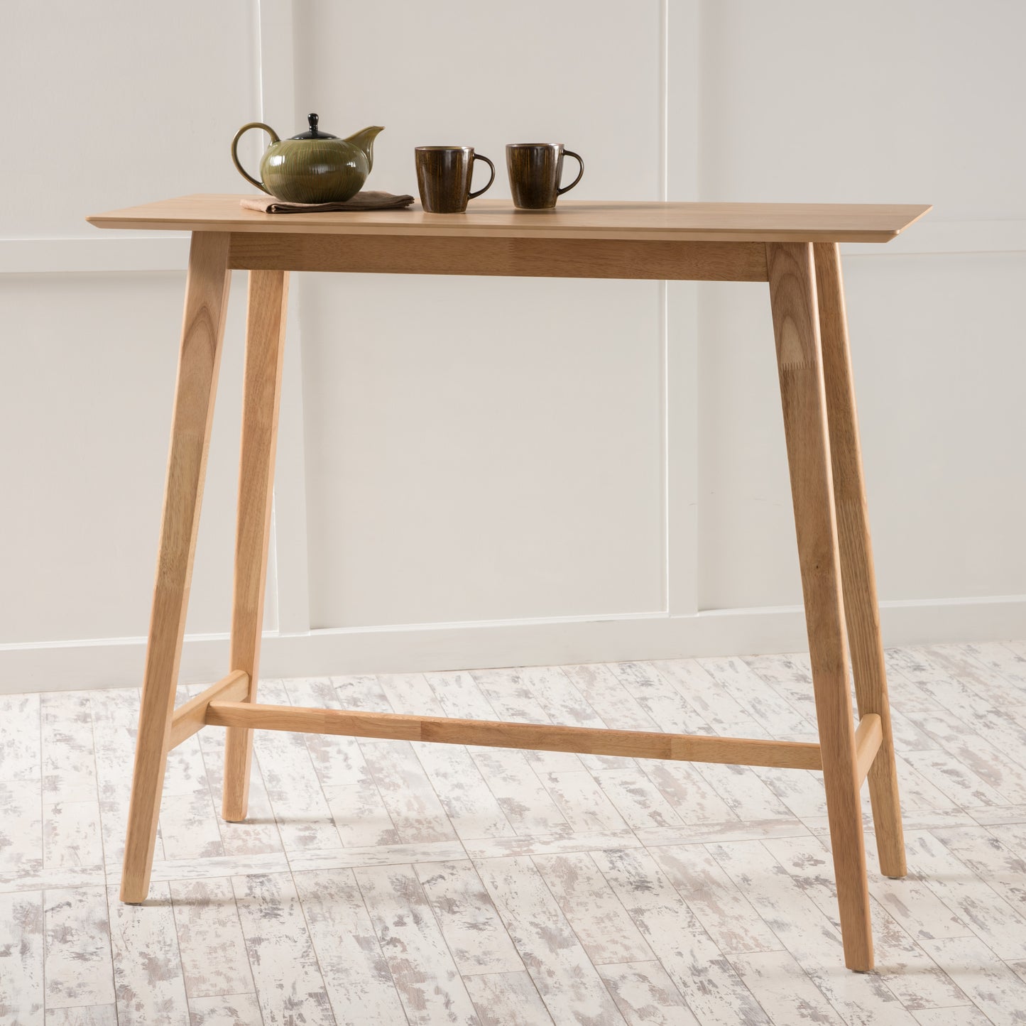 Modern light oak wood bar table with angled legs