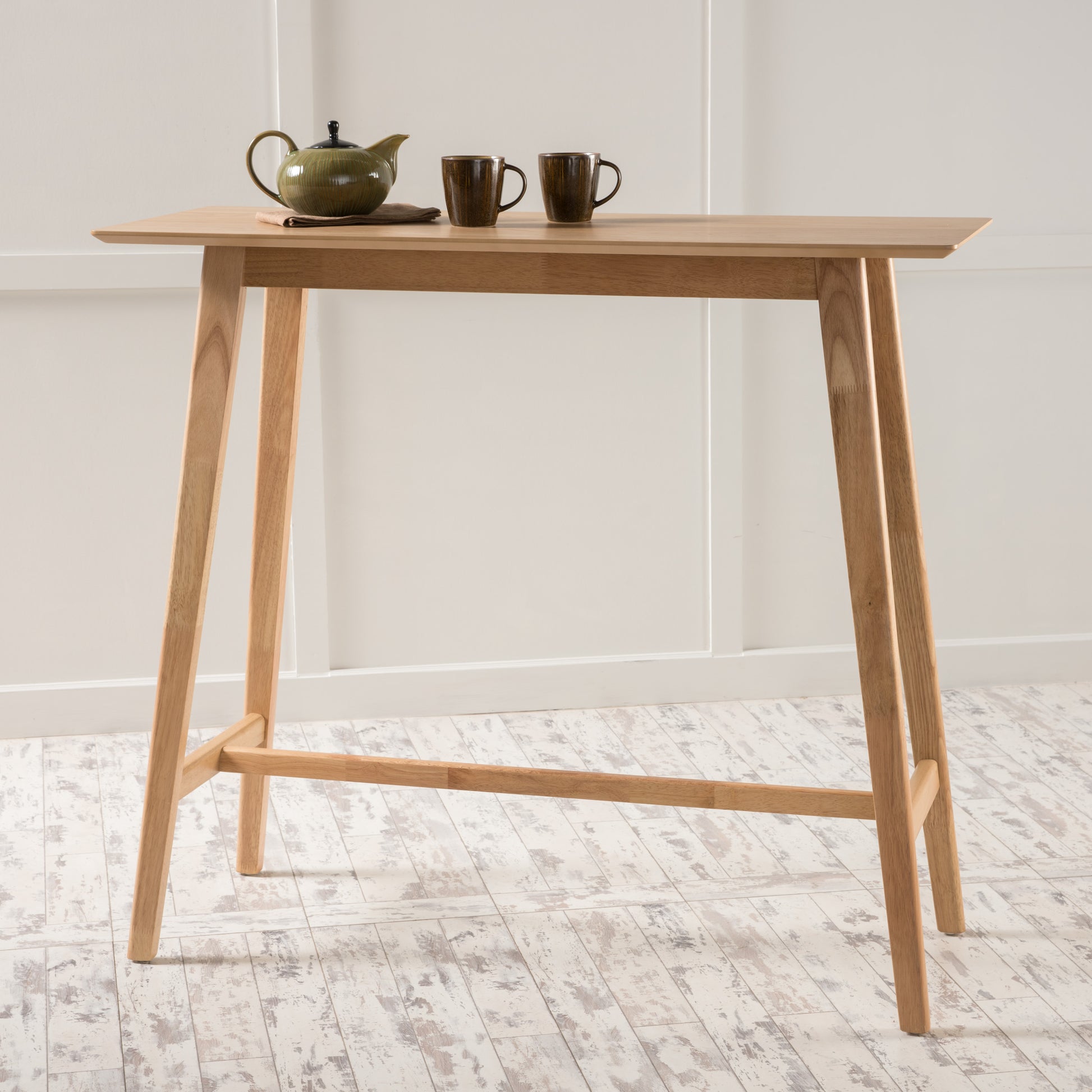 Modern light oak wood bar table with angled legs