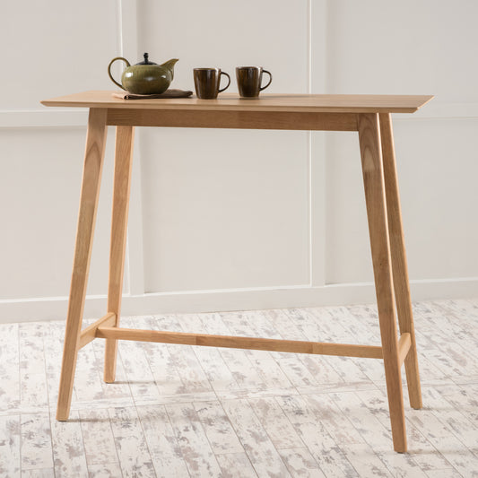 Modern light oak wood bar table with angled legs
