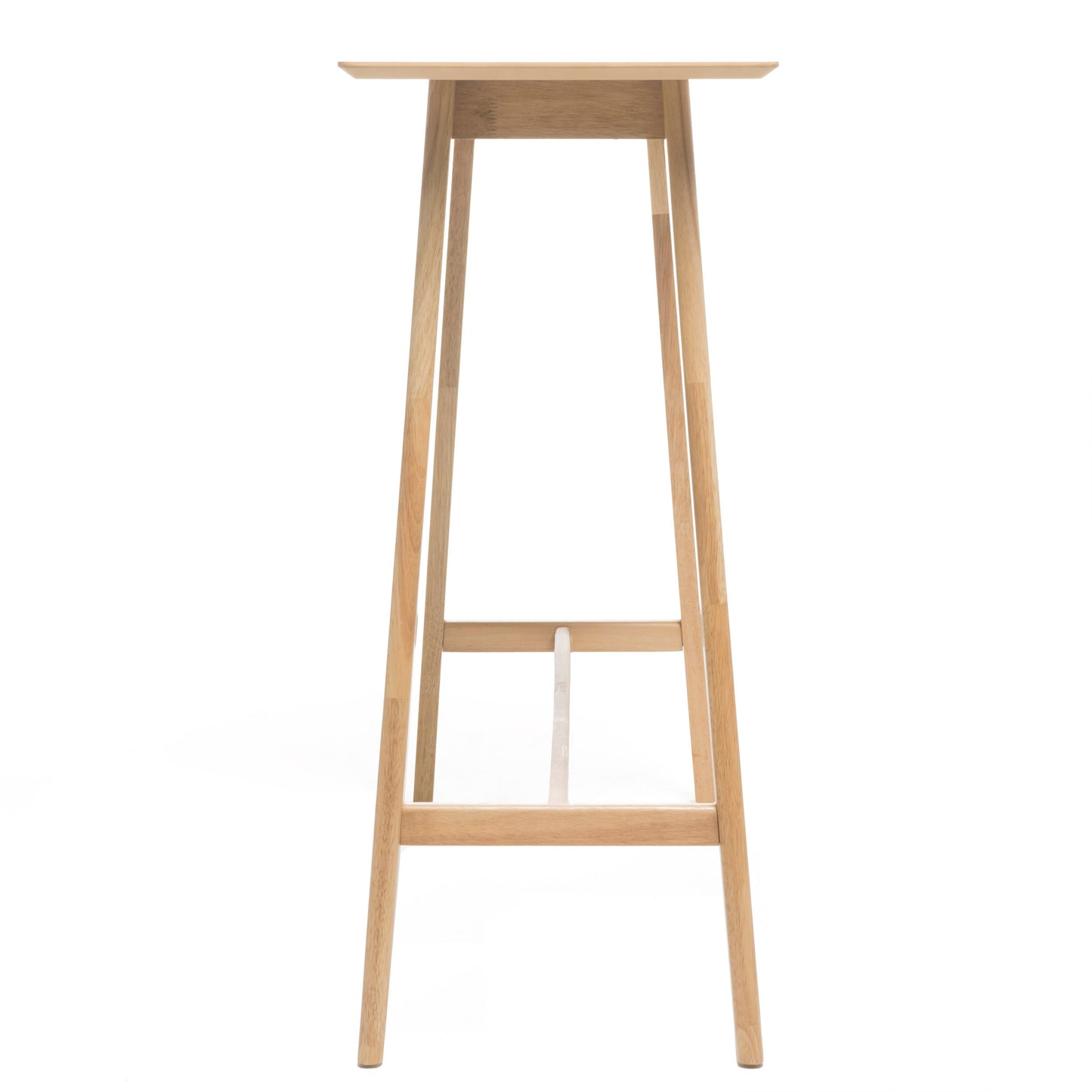 Natural wood bar stool with angled legs and footrest