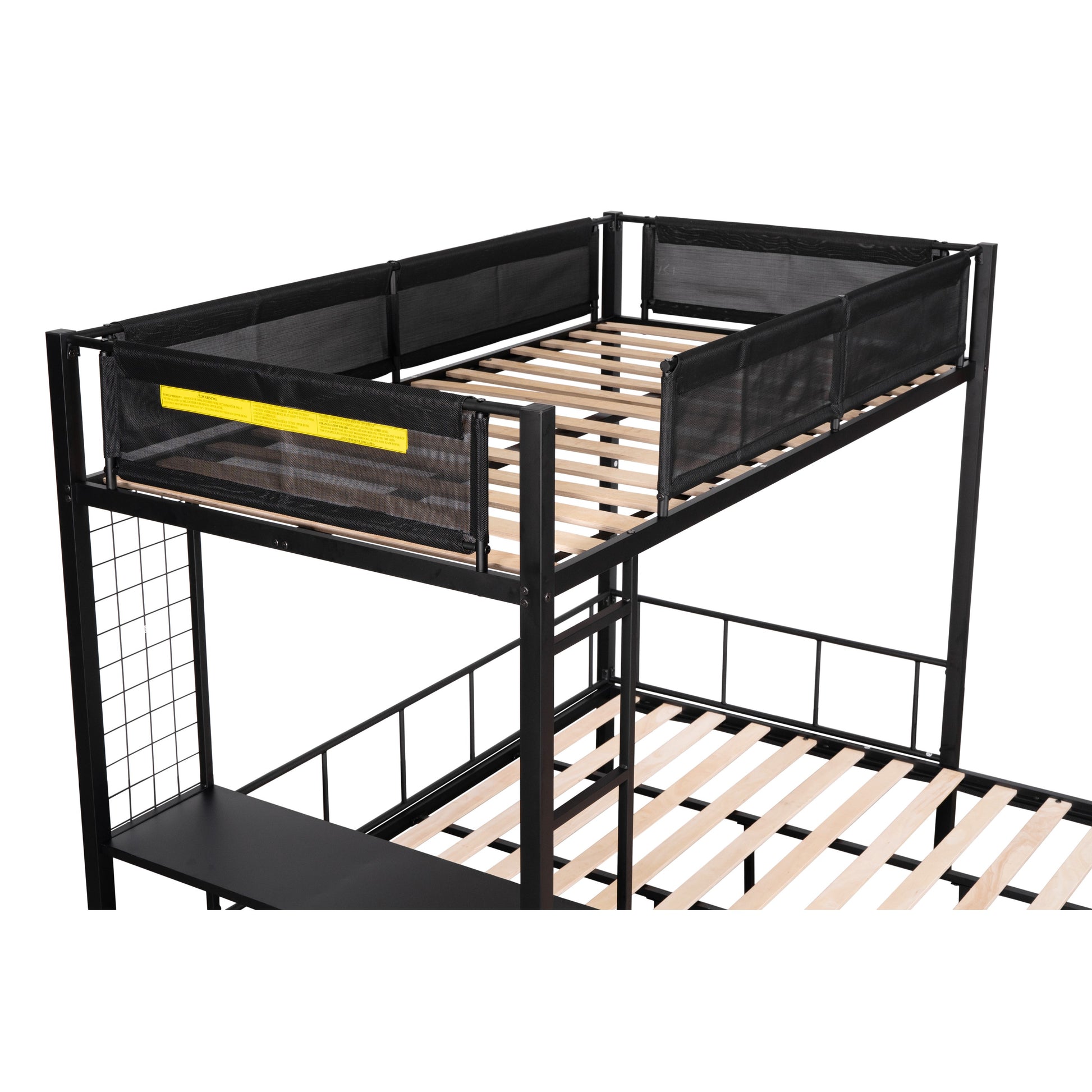 Black metal bunk bed frame with safety rails