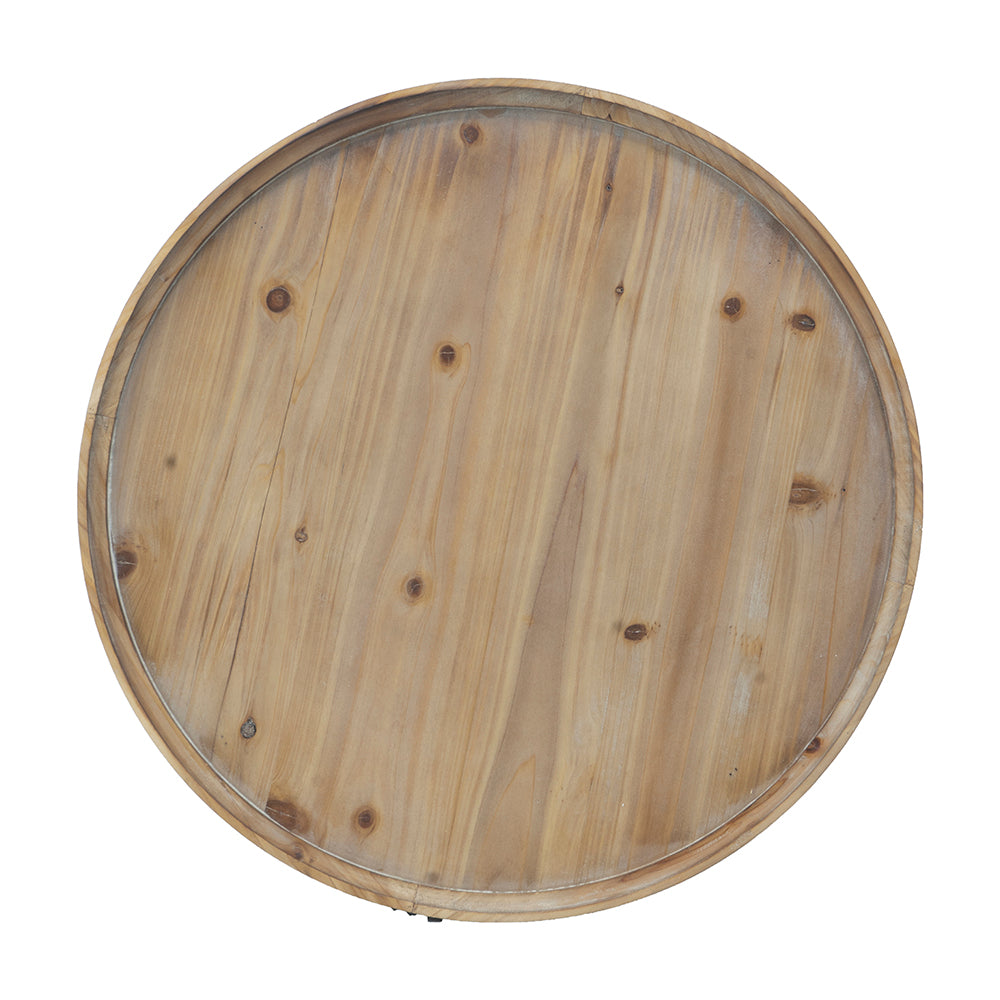 Rustic wooden barrel top accent table