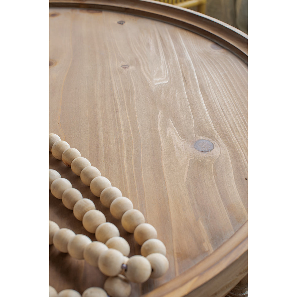Natural wood round tray with beaded garland