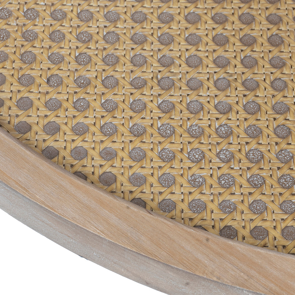 Closeup of natural rattan weave with wood frame