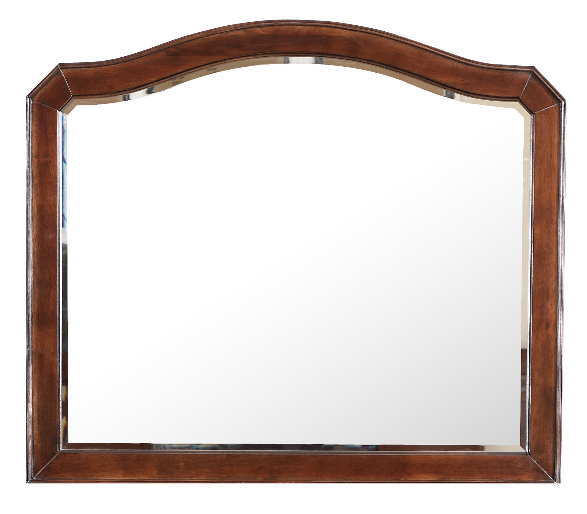 Wooden arched mirror with a beveled edge
