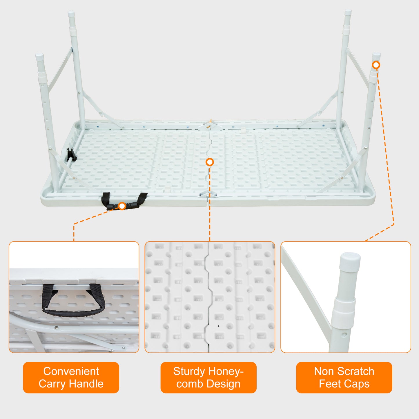 White folding table with adjustable legs