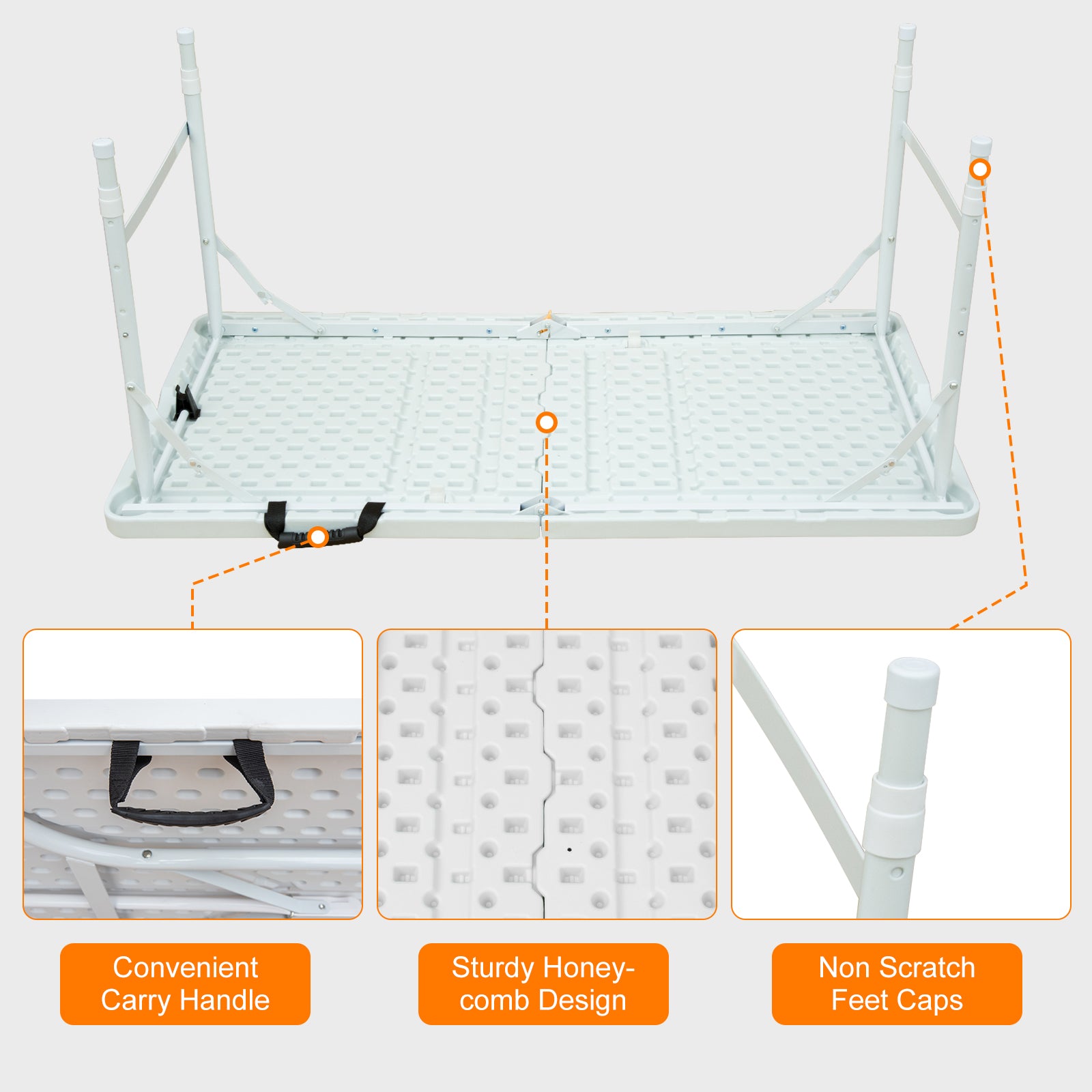 White folding table with adjustable legs