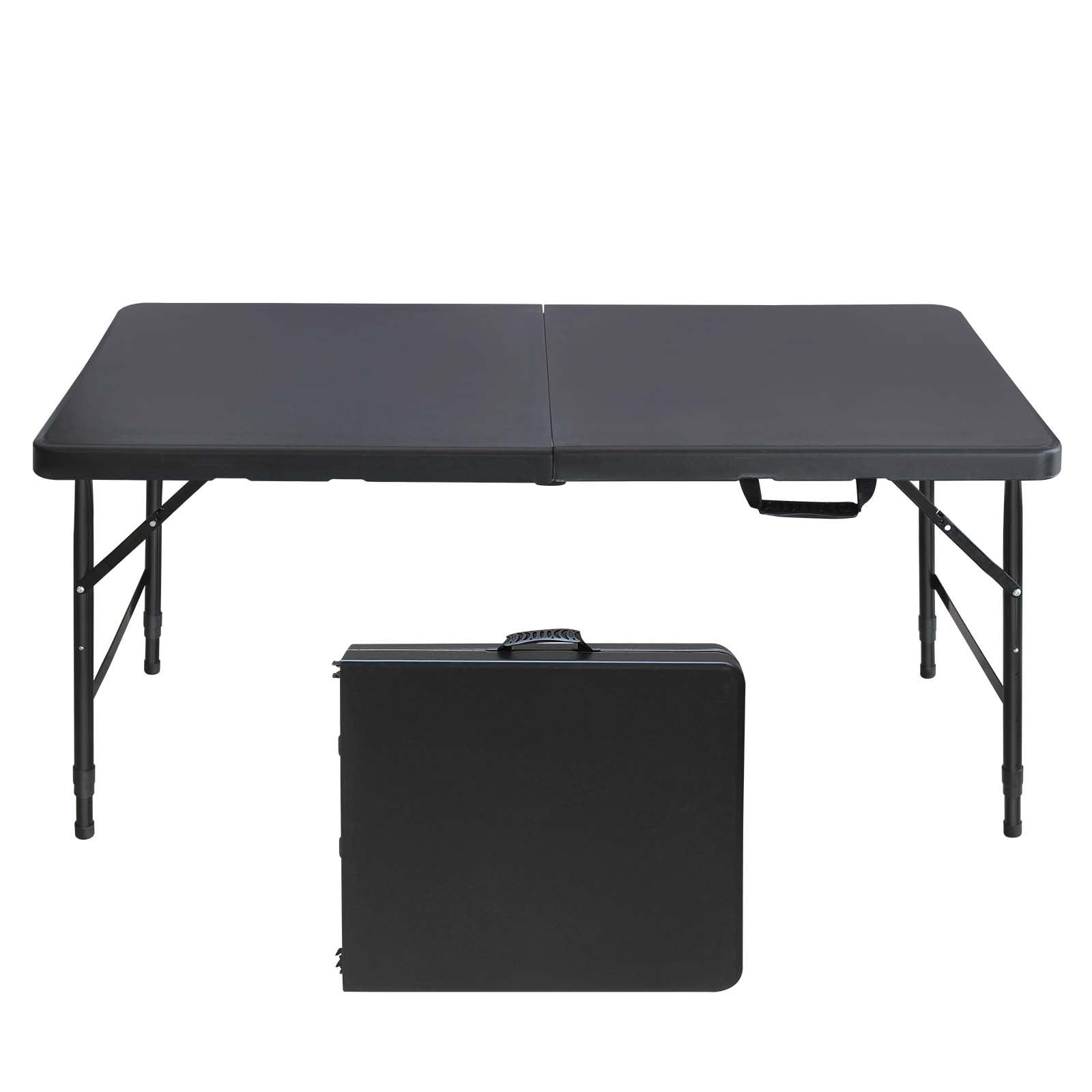 Black folding table with adjustable legs