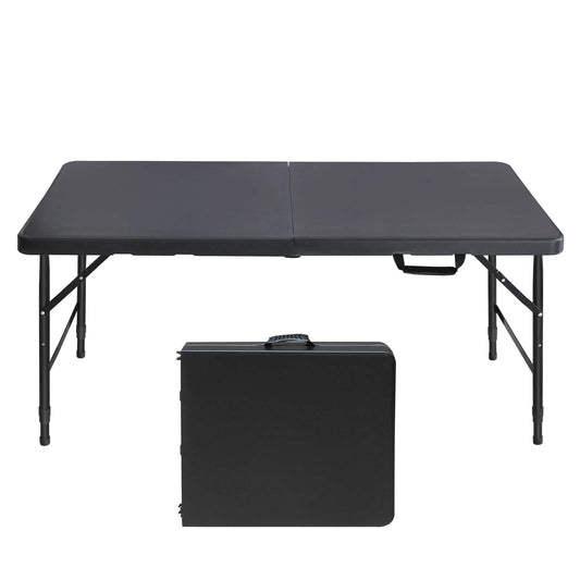 Black folding table with adjustable legs