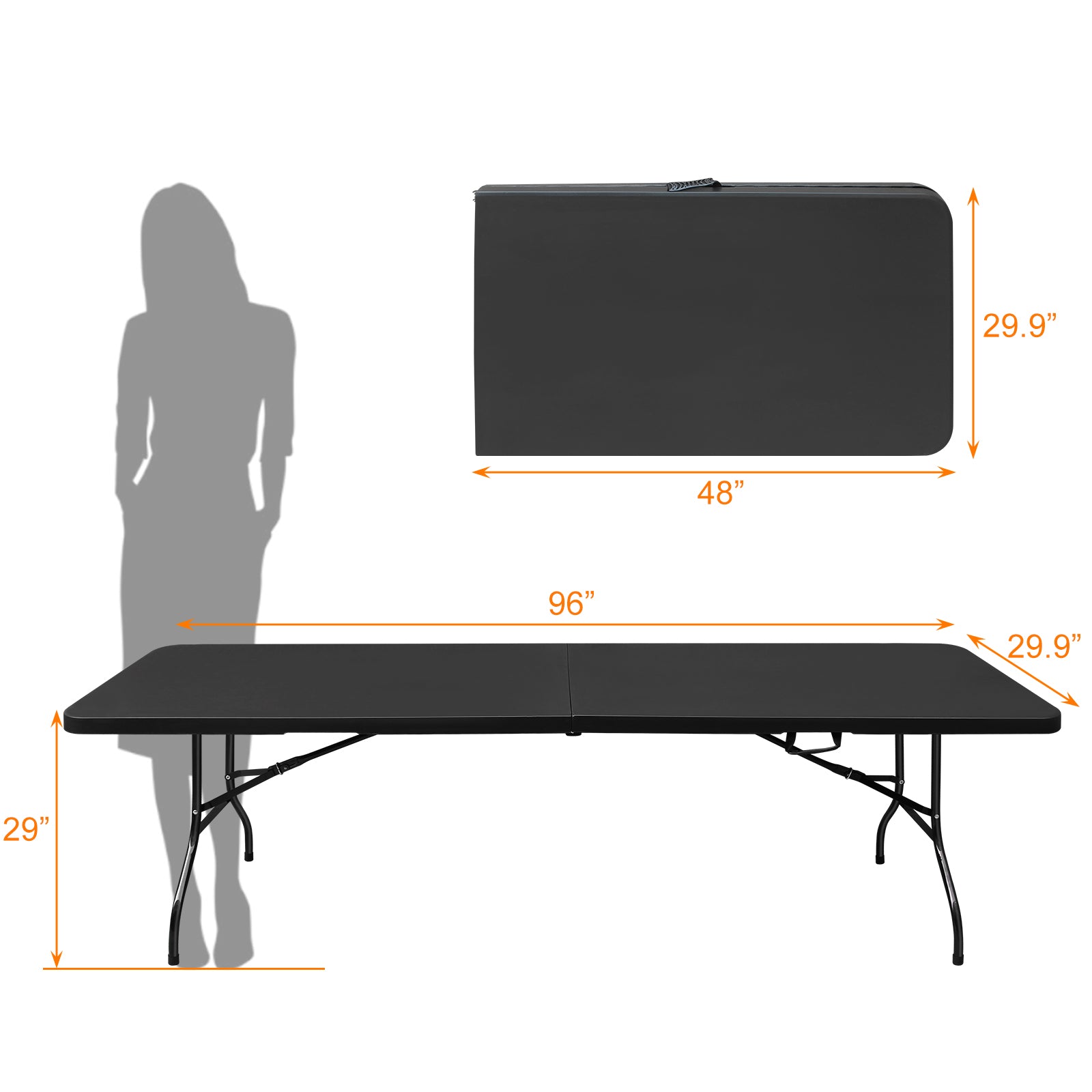 Black foot folding table extended