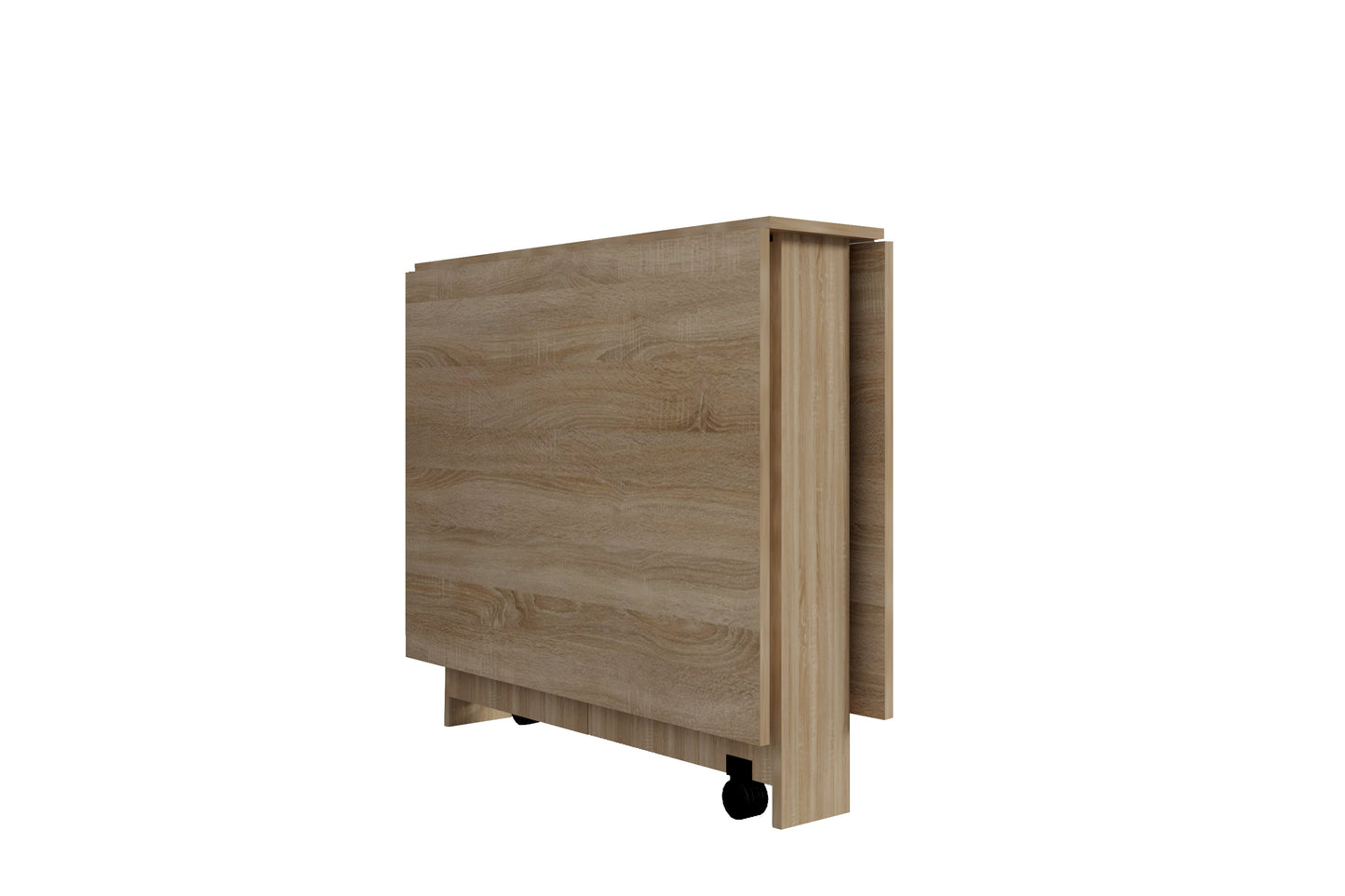 Foldable dining table with light oak finish and wheels perfect for compact spaces