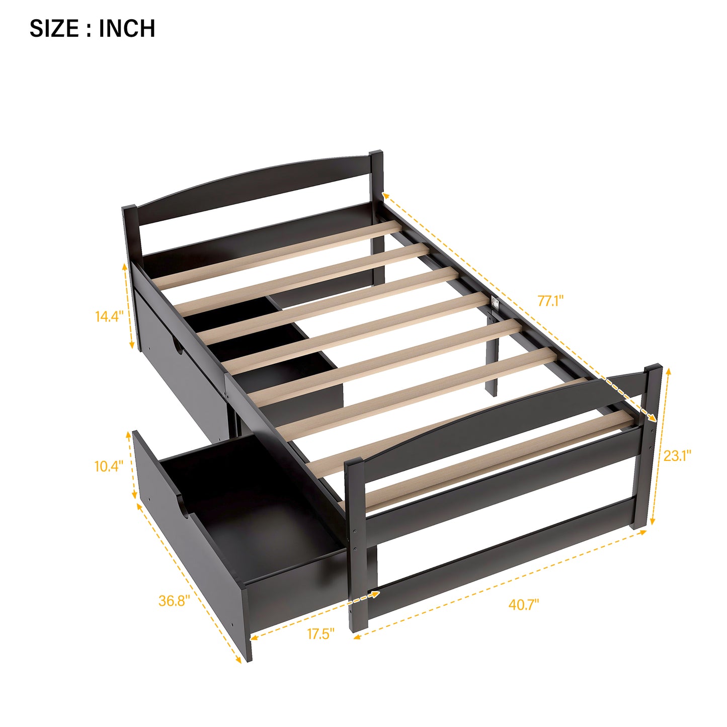 Dark espresso twin bed frame with pullout drawer