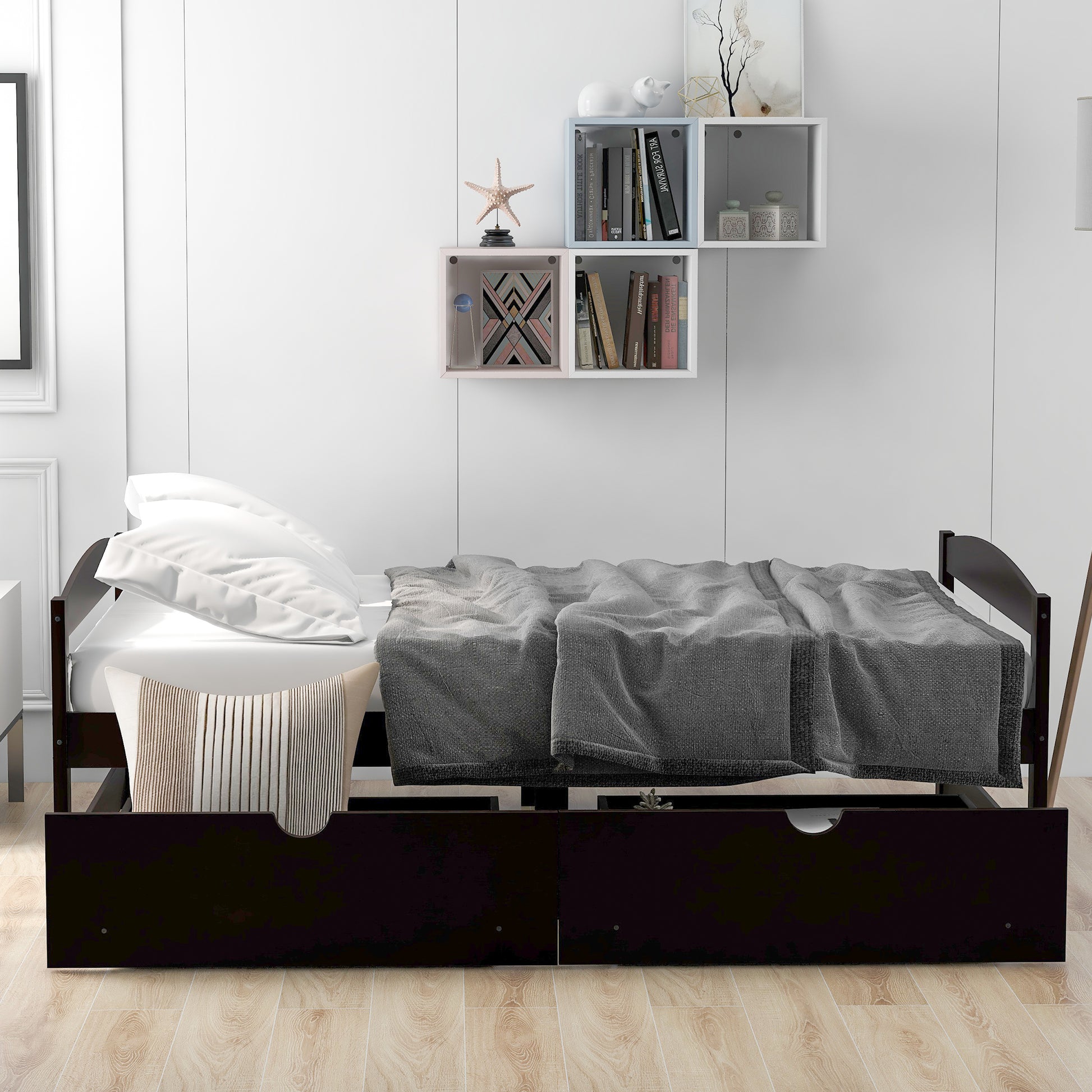 Dark brown twin daybed with two drawers