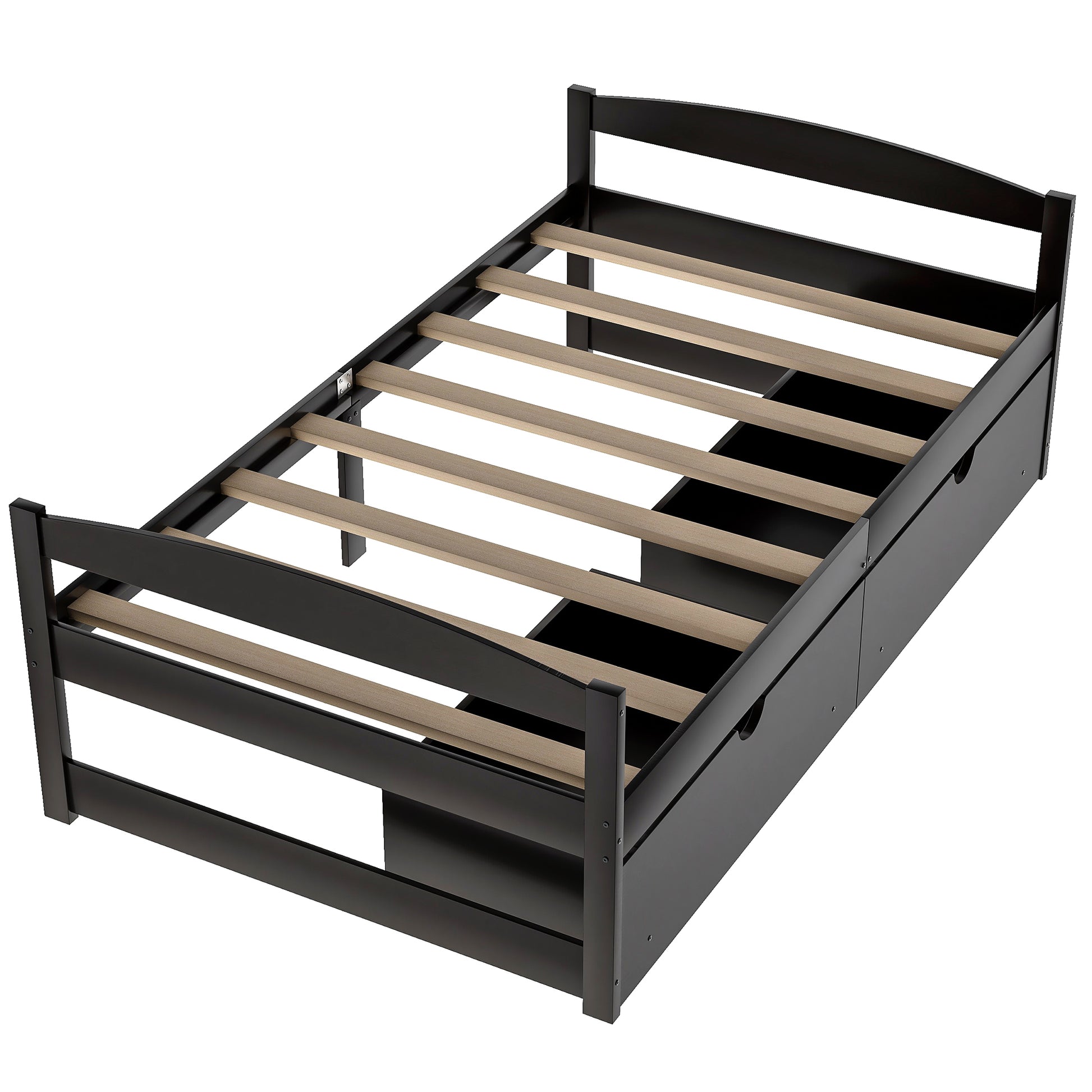 Dark espresso twin bed frame with builtin storage drawers