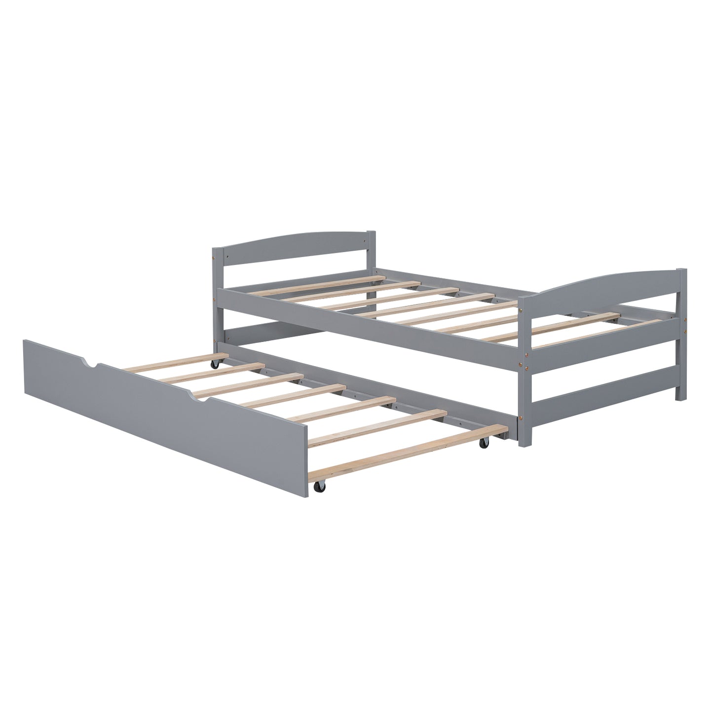 Gray wooden twin daybed with pullout trundle bed