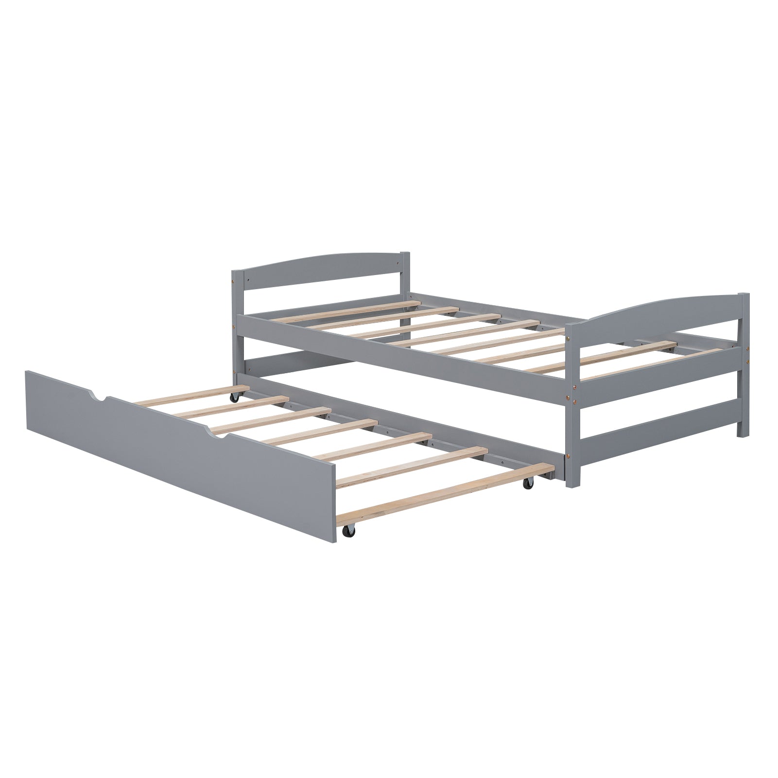 Gray wooden twin daybed with pullout trundle bed