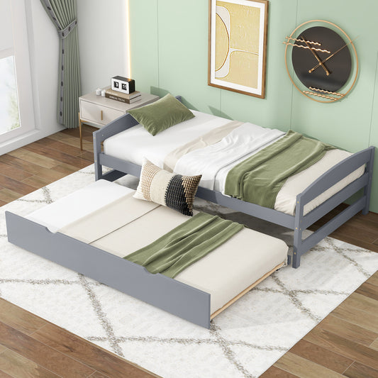 Gray twin daybed with pullout trundle perfect for guest rooms