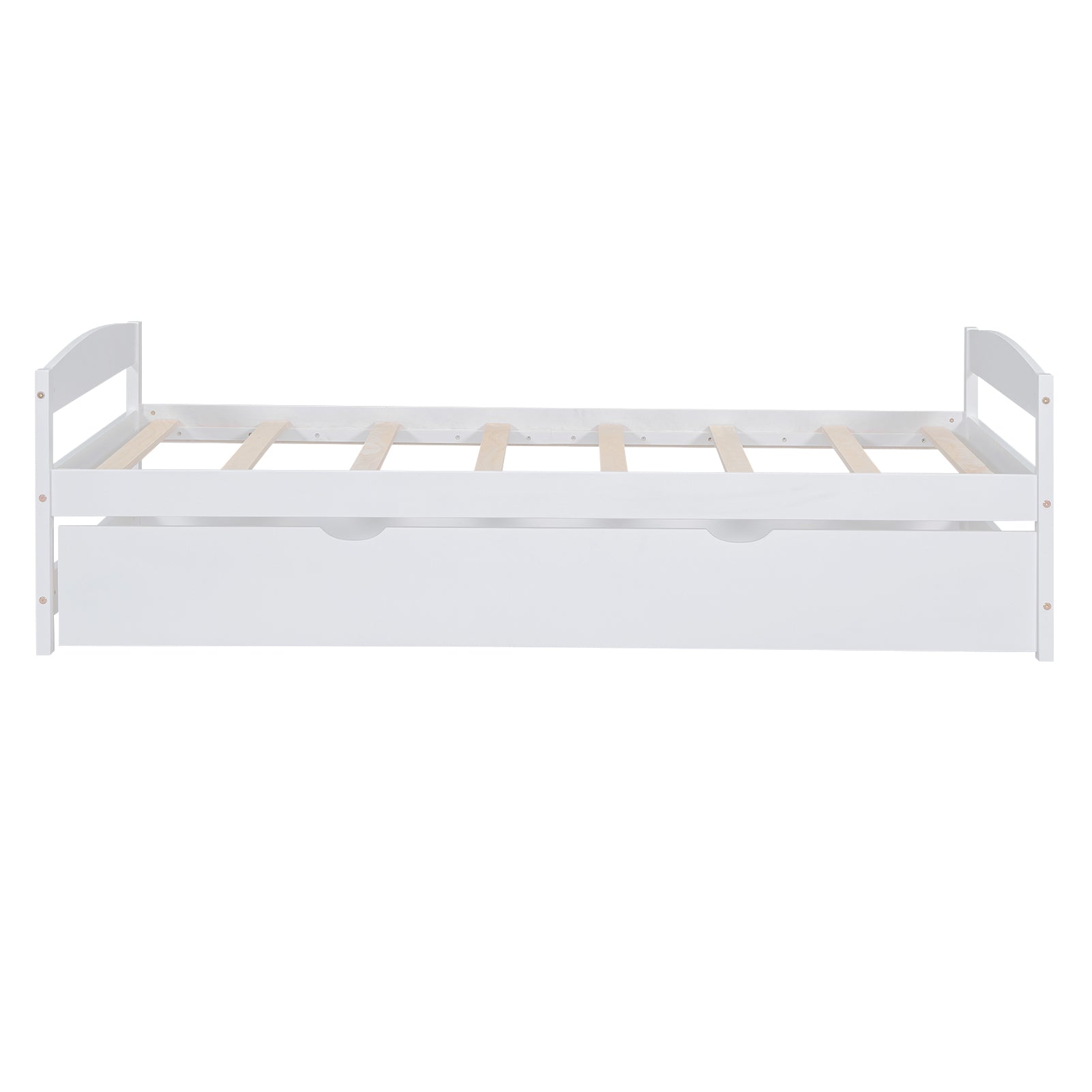 White wooden daybed with storage drawer and slatted frame