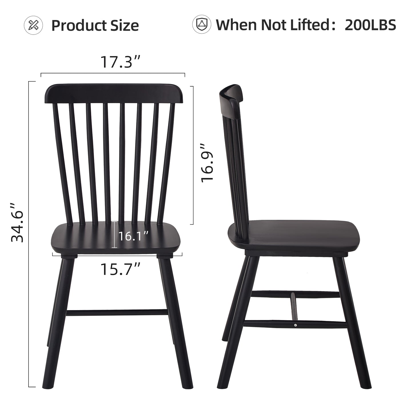 Black Windsor dining chair with spindle back and solid wood seat