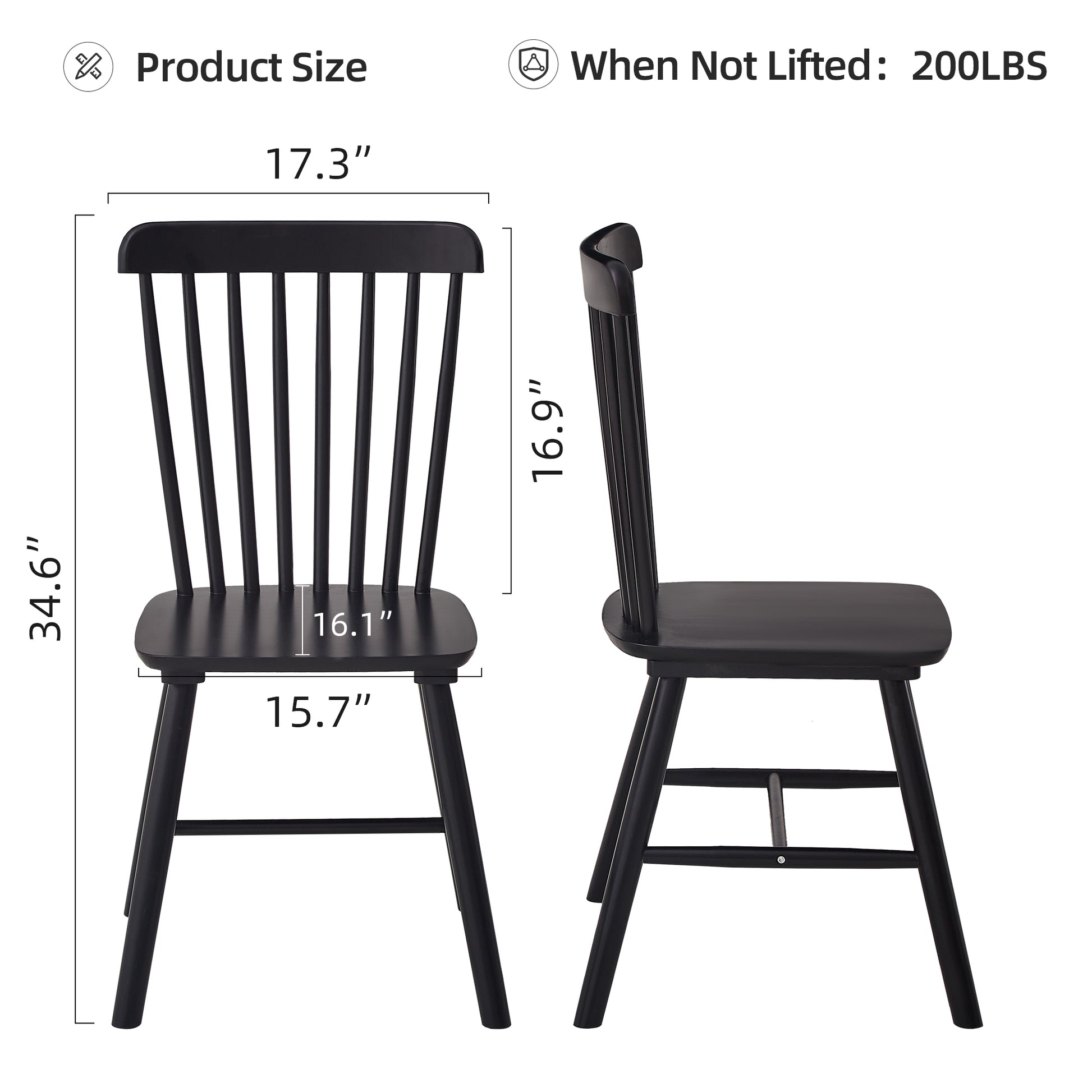 Black Windsor dining chair with spindle back and solid wood seat