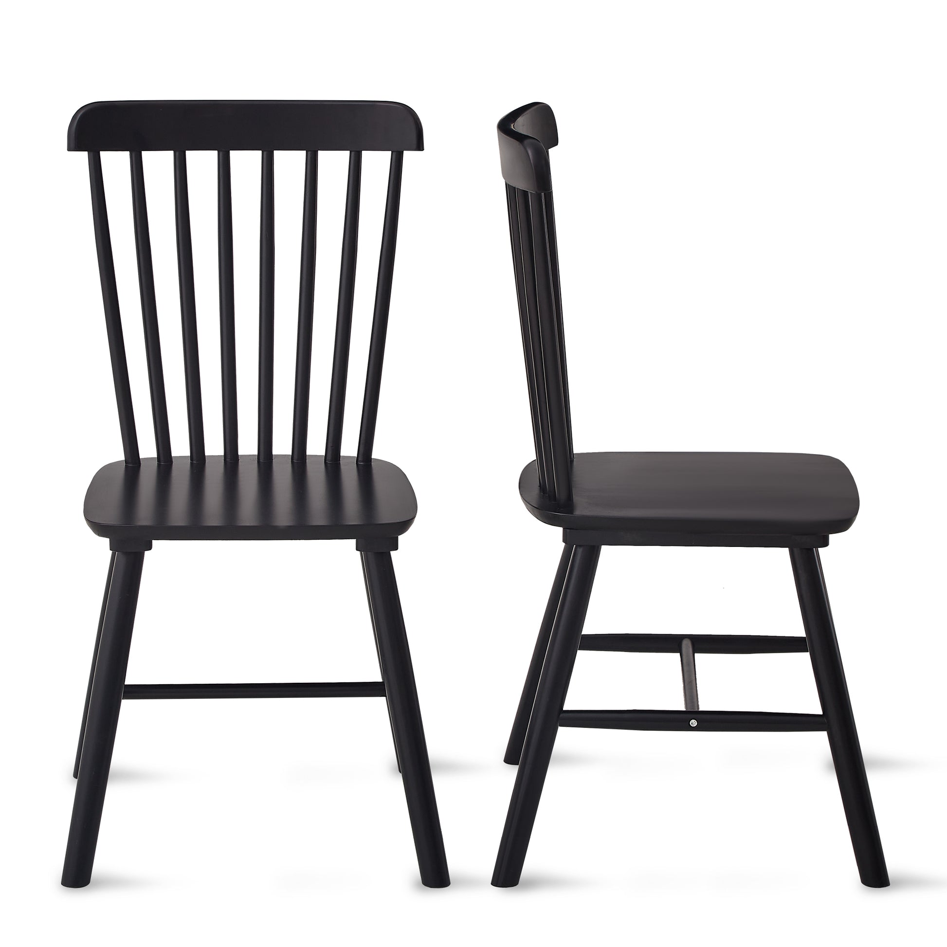 Black wooden dining chair with spindle back
