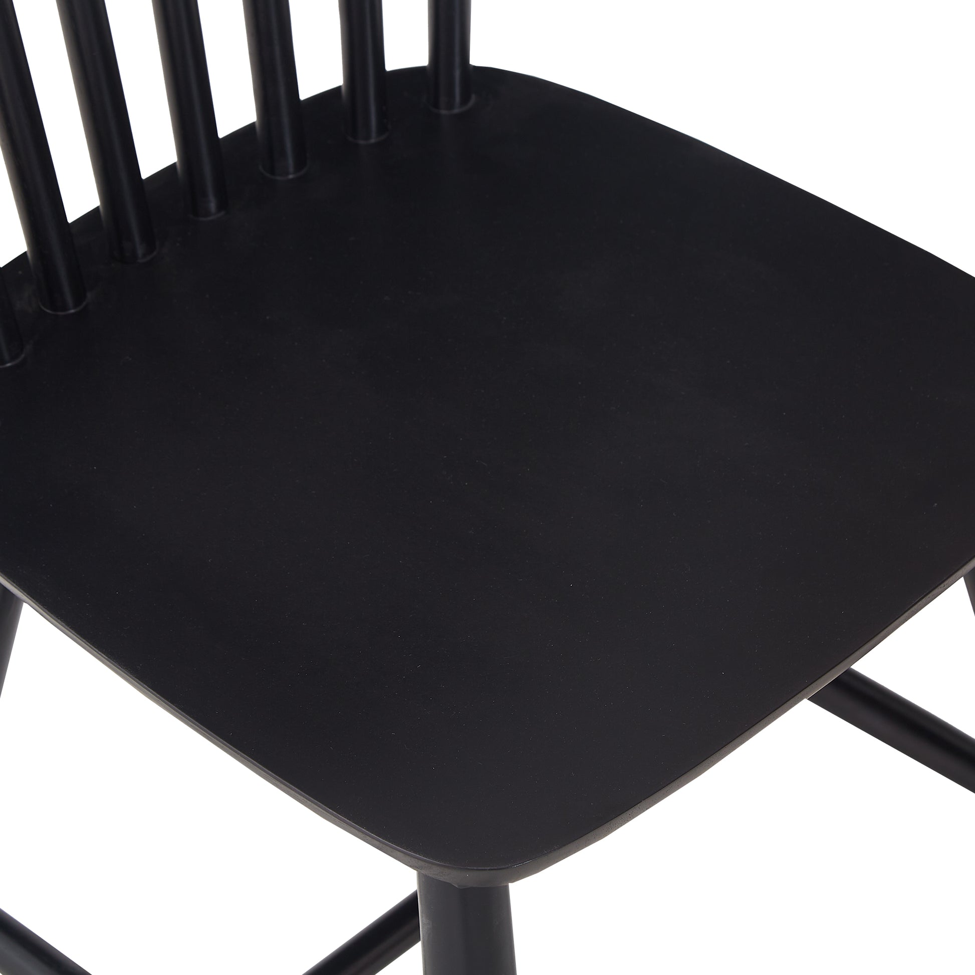 Black spindle back dining chair with wooden seat