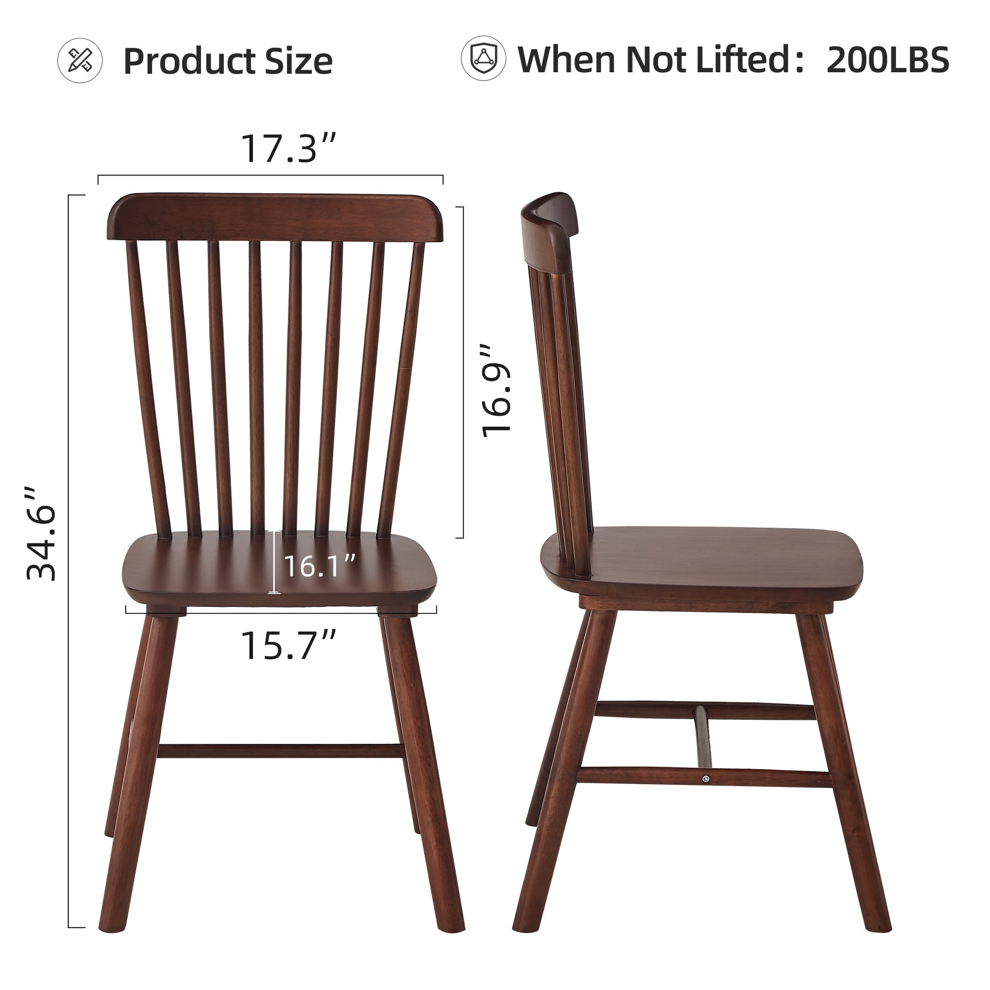 Dark brown wooden dining chair with spindle back