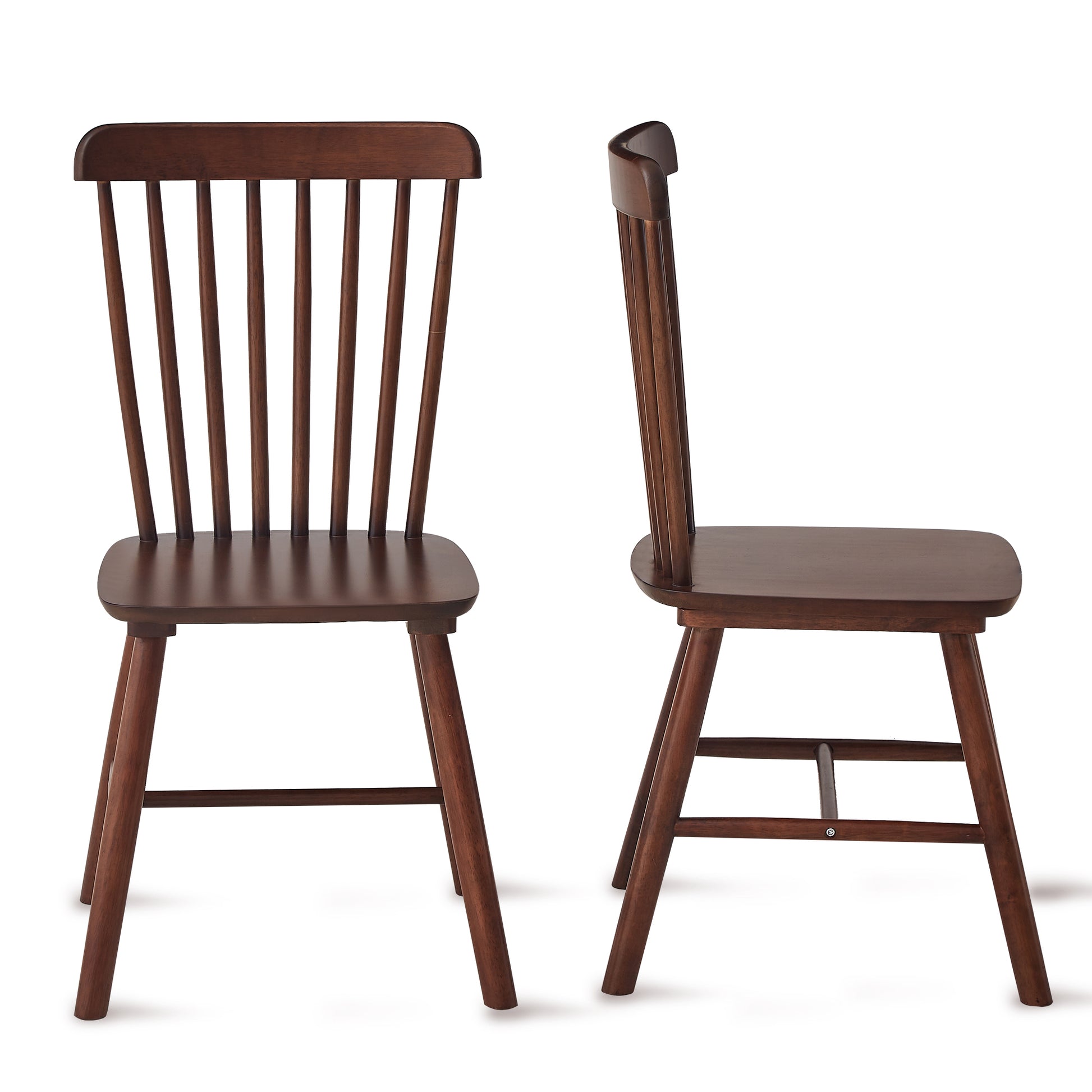 Wooden dining chair with spindle back in dark walnut finish