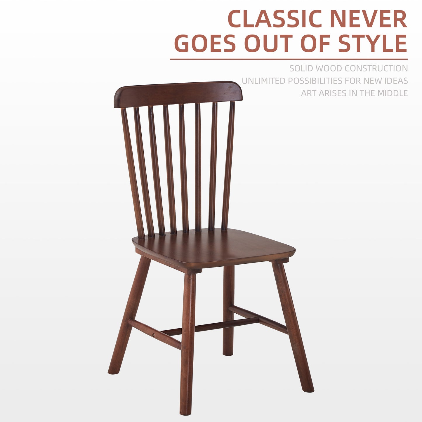 Dark brown wooden Windsor chair with spindle back and contoured seat