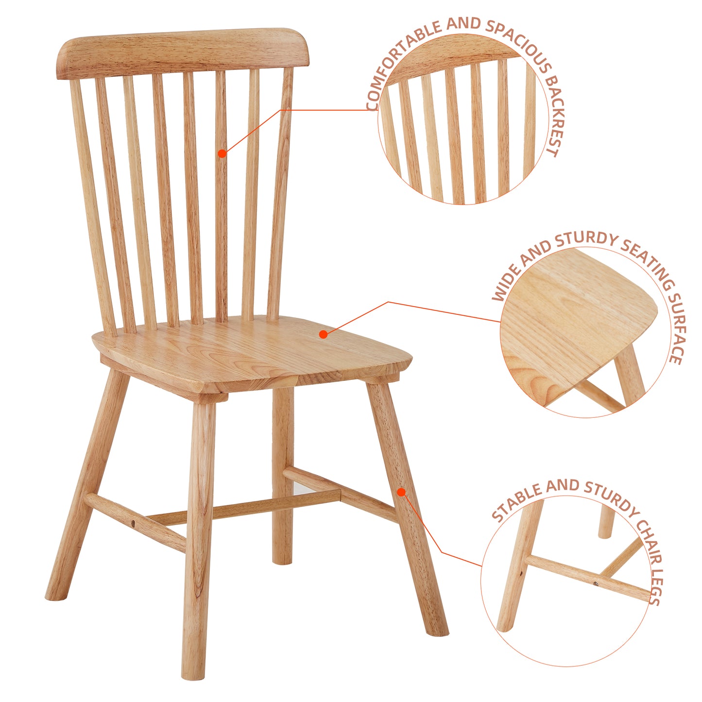 Natural wood dining chair with spindle back