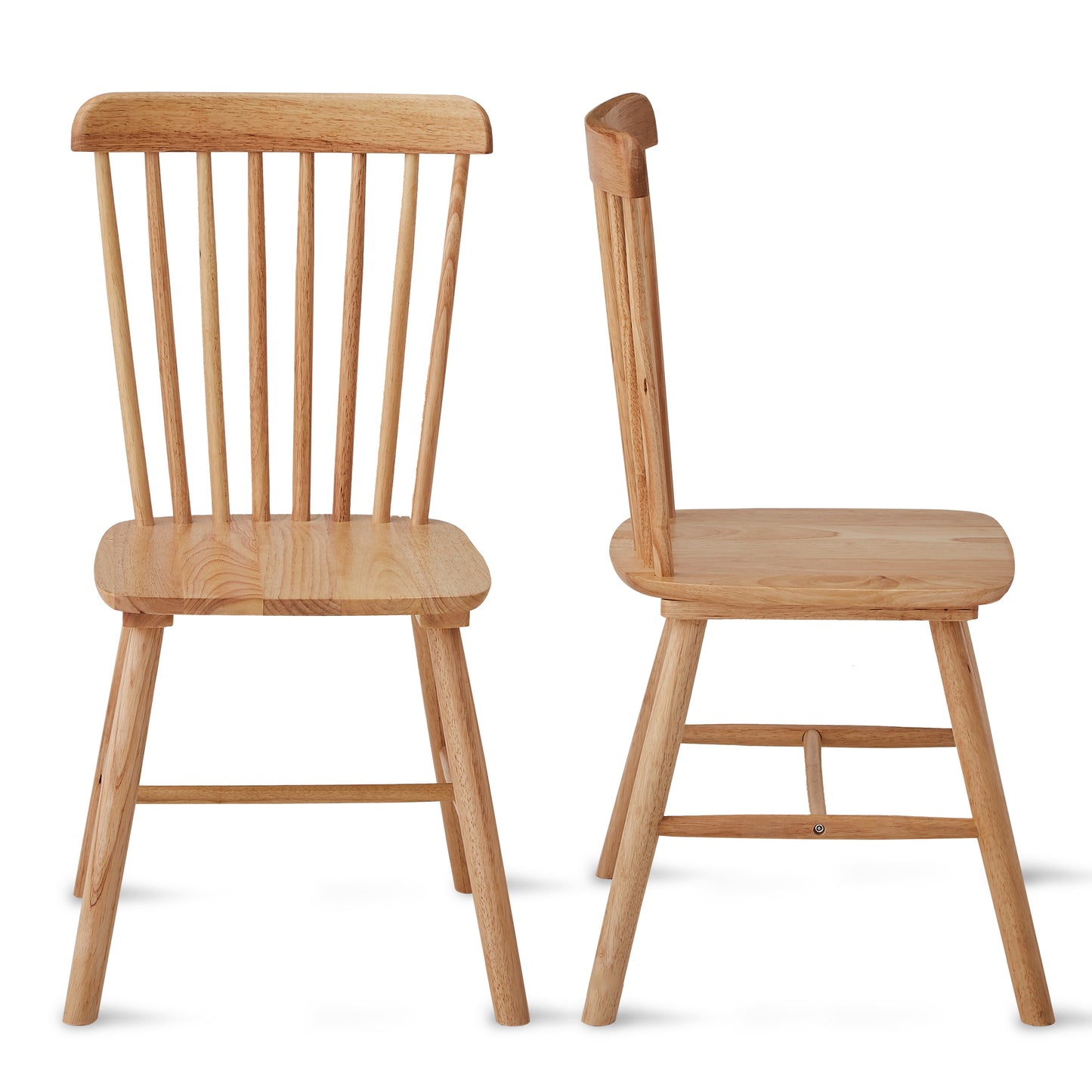 Natural wood dining chair with spindle back