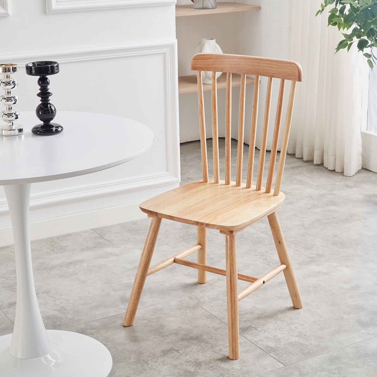 Natural wood dining chair with slatted back