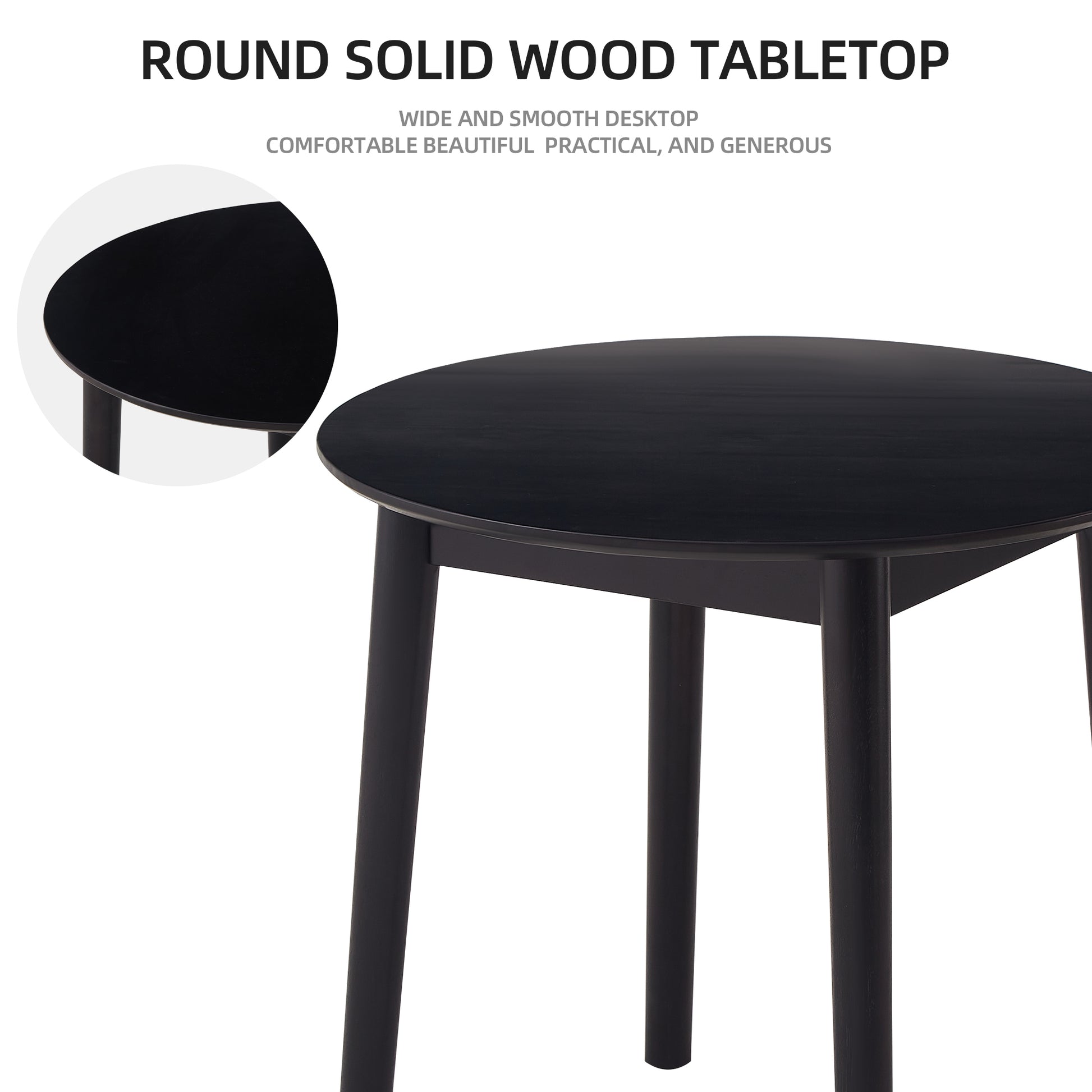 Black round solid wood tabletop