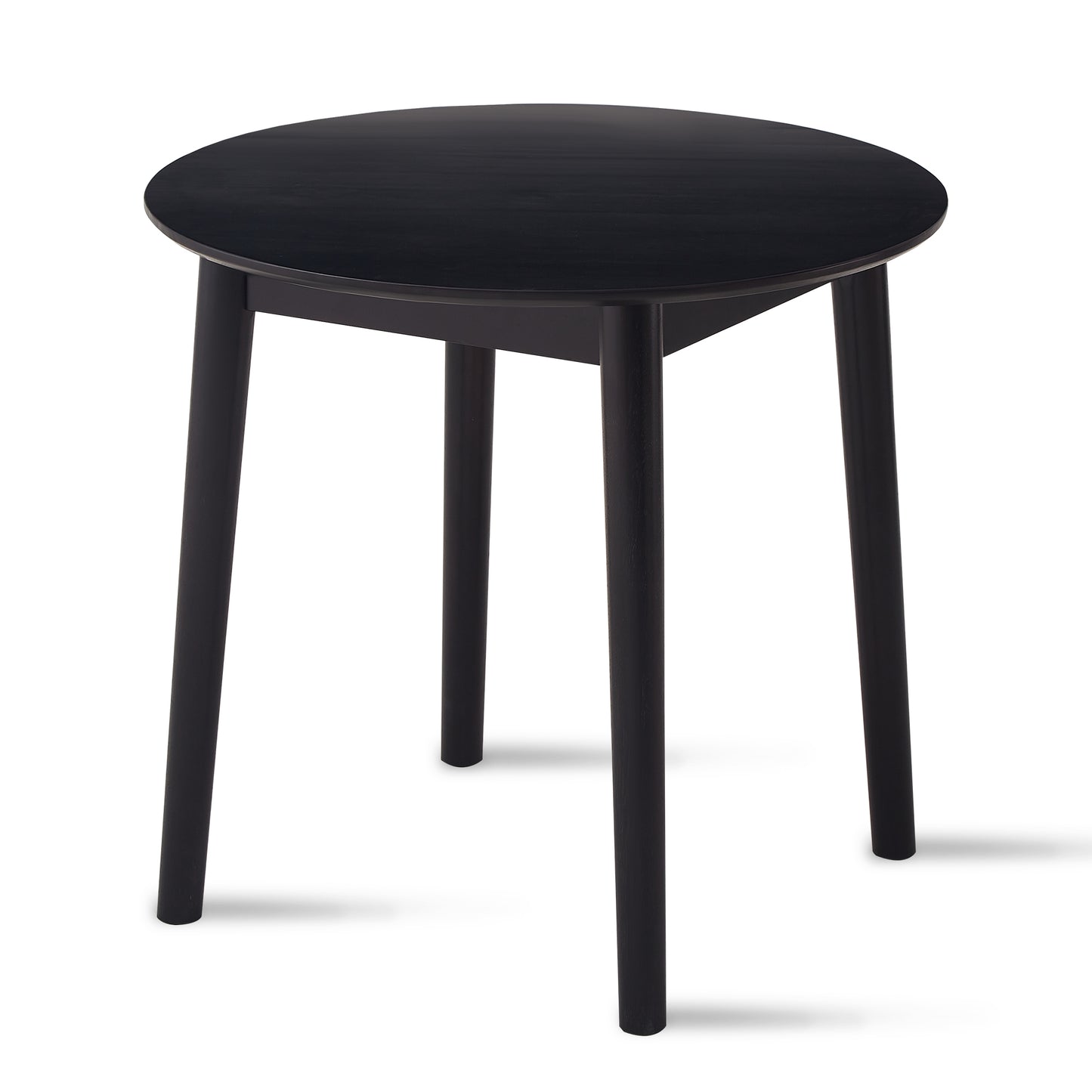 Black wooden round side table with tapered legs