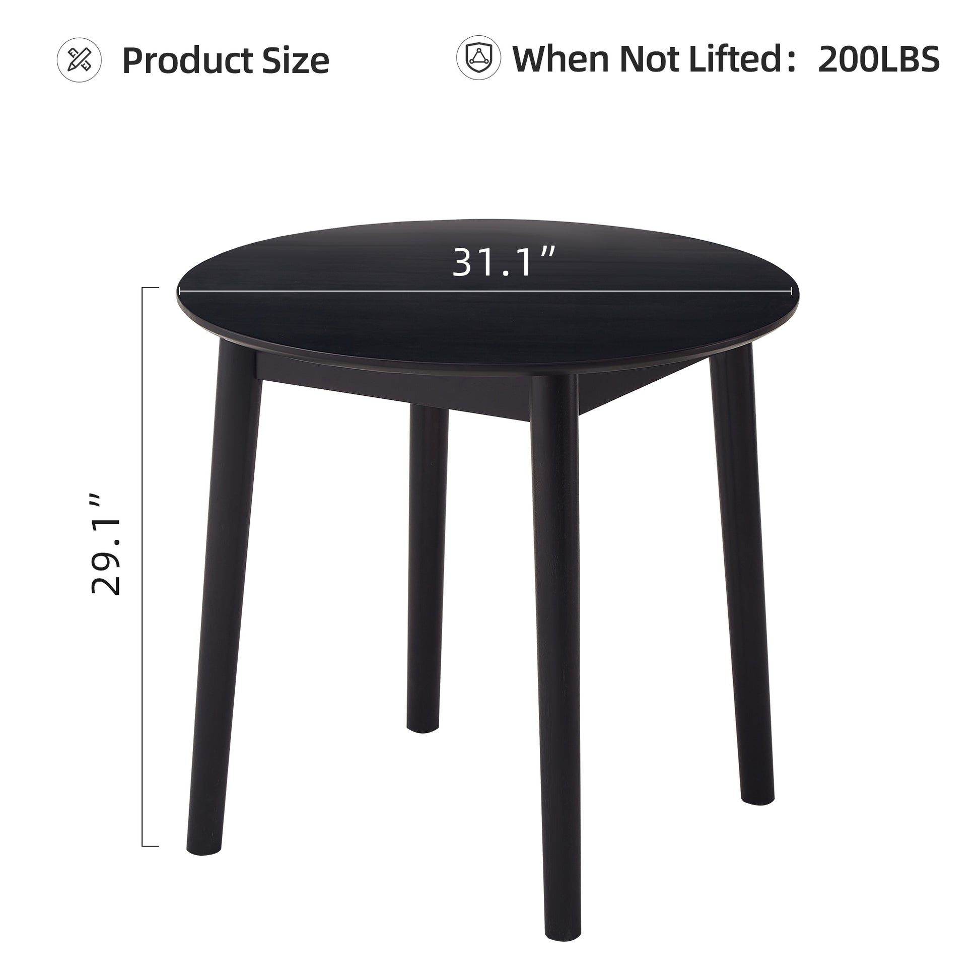 Black wooden round dining table inch diameter modern style