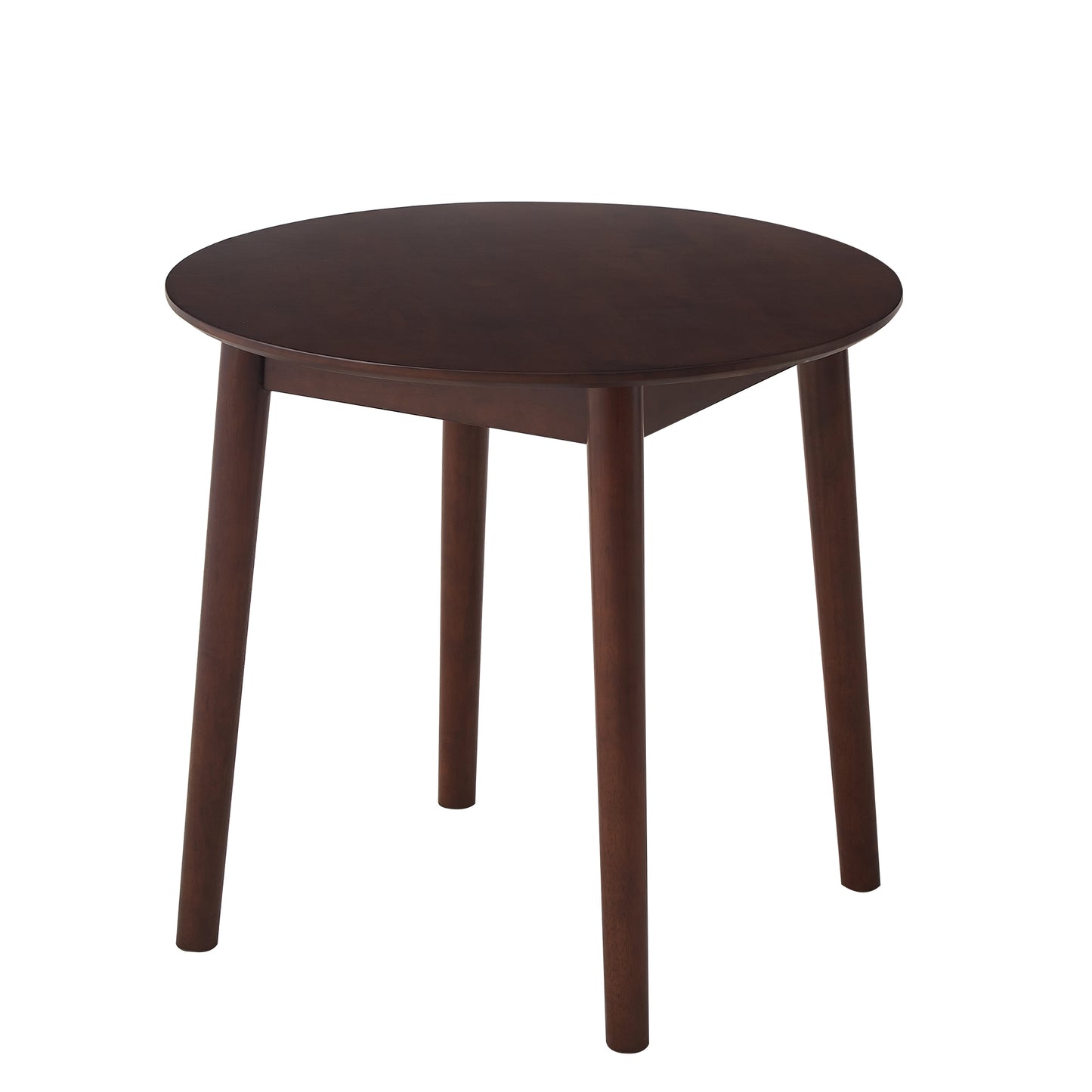 Dark wood round side table with tapered legs