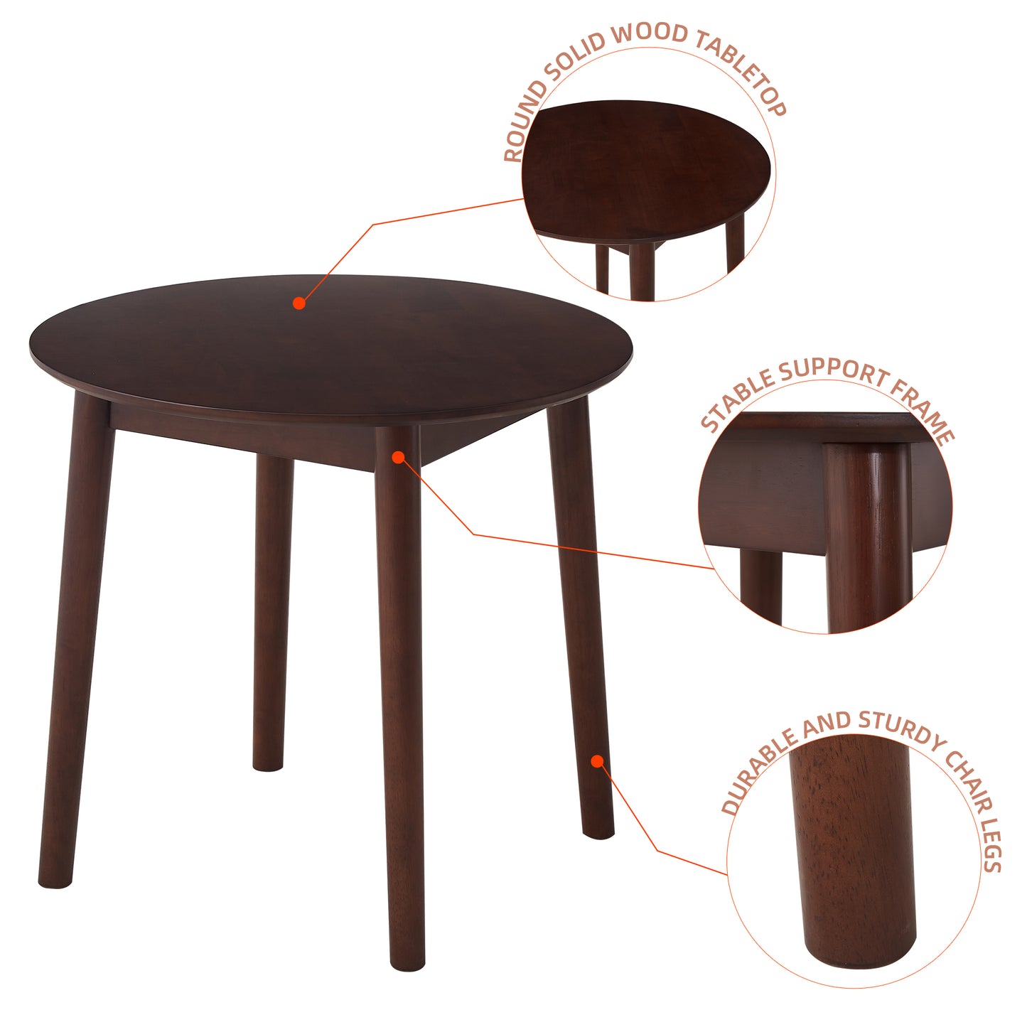 Round dark wood coffee table with tapered legs