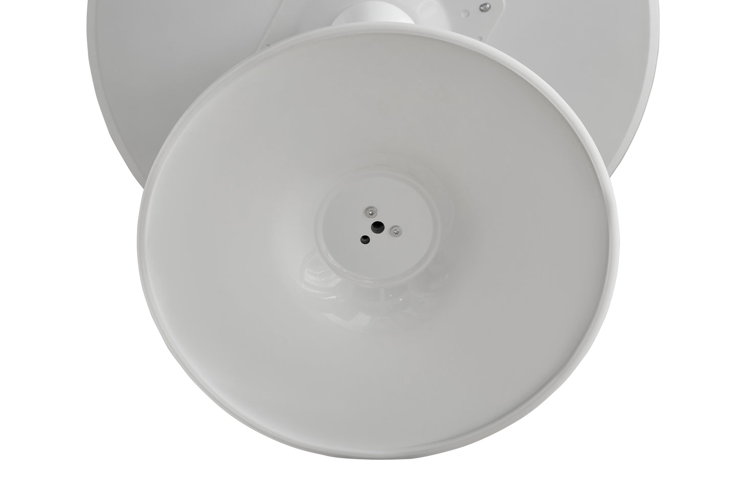 Close up of a white metal ceiling fan blade