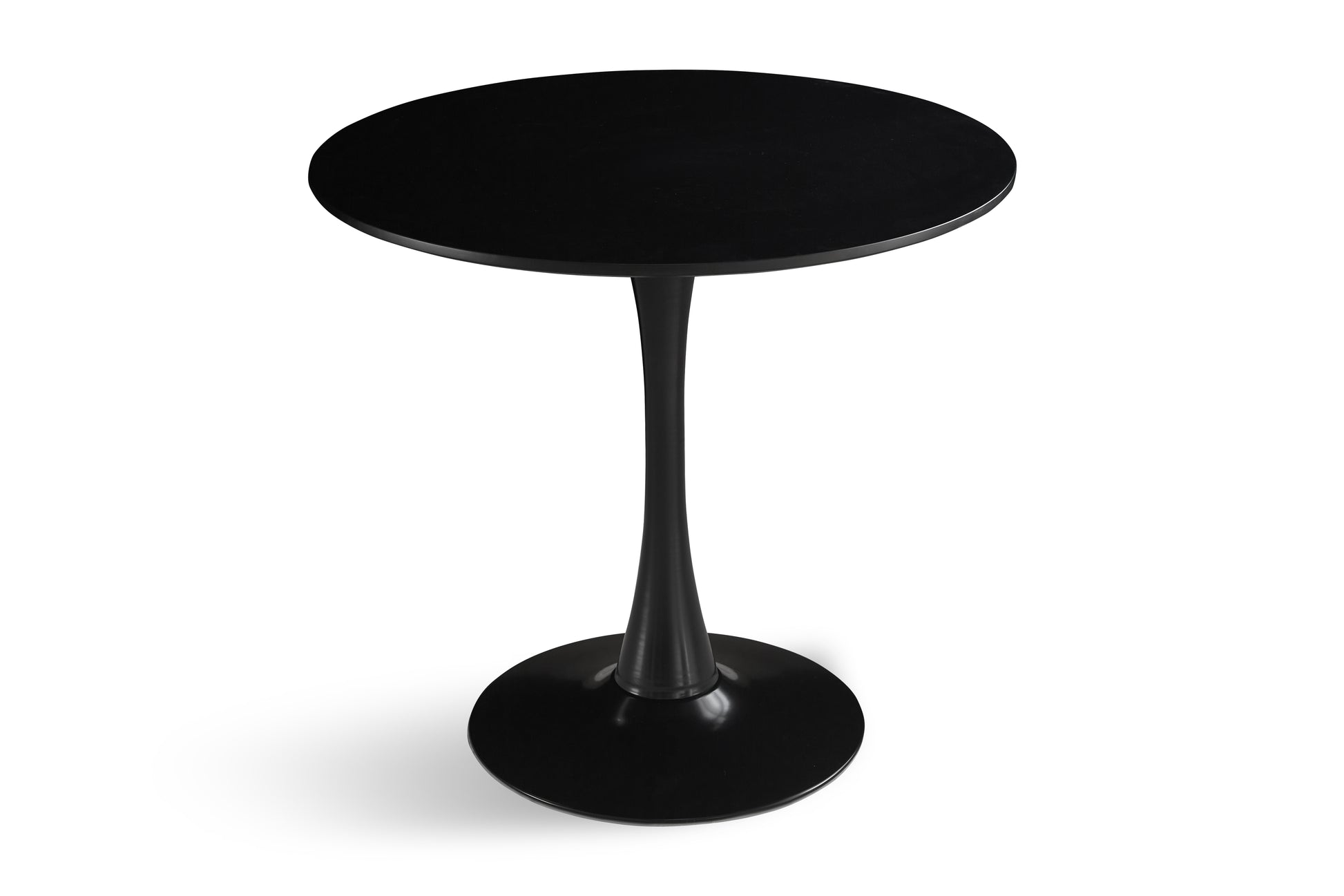 Sleek black tulip side table with a round top and pedestal base