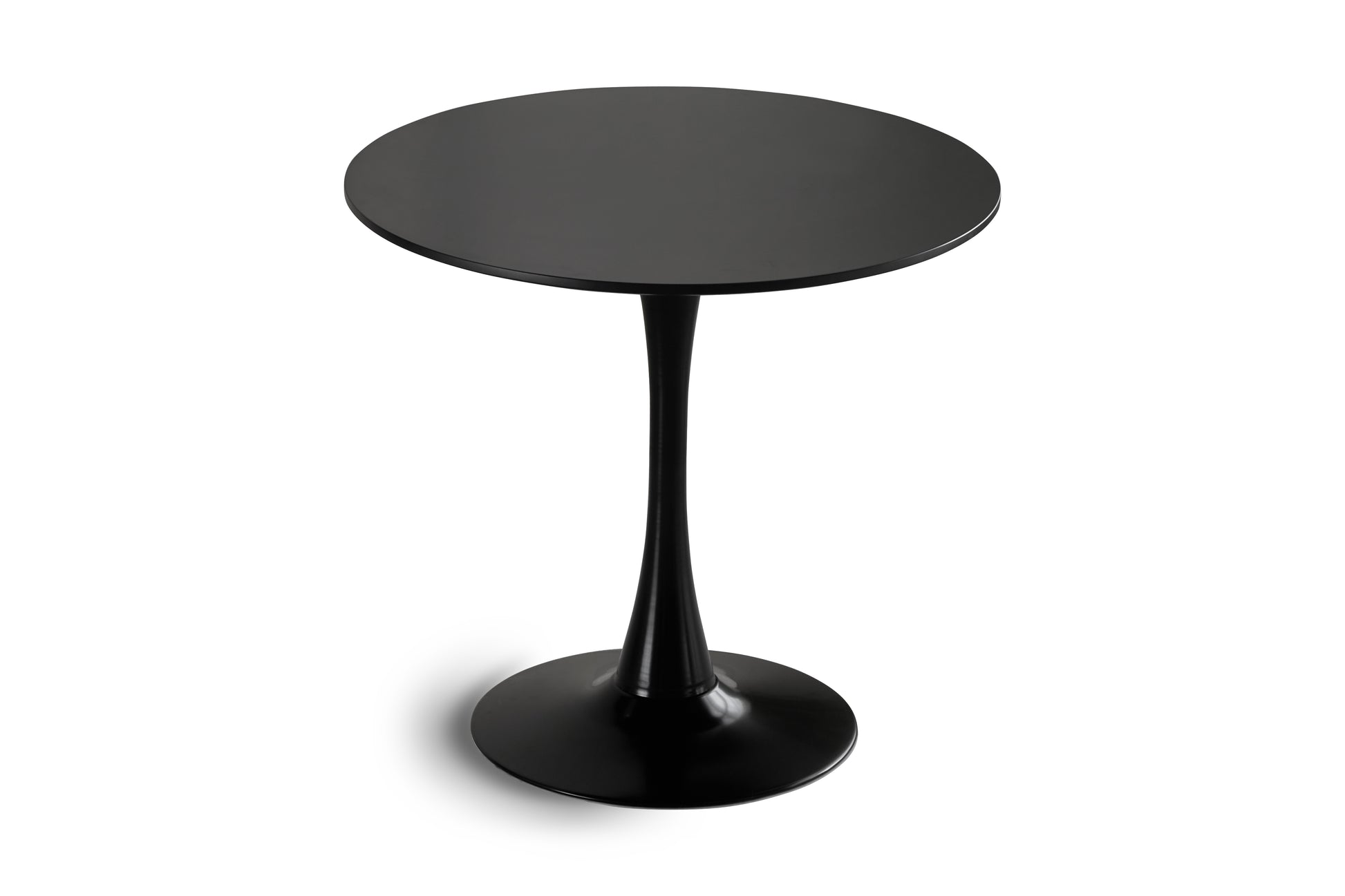 Sleek black tulip side table with a round top and flared base