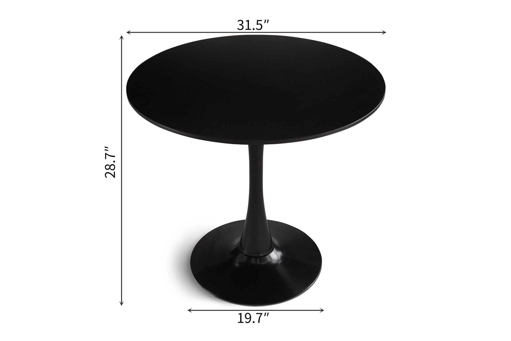 Black round dining table with pedestal base