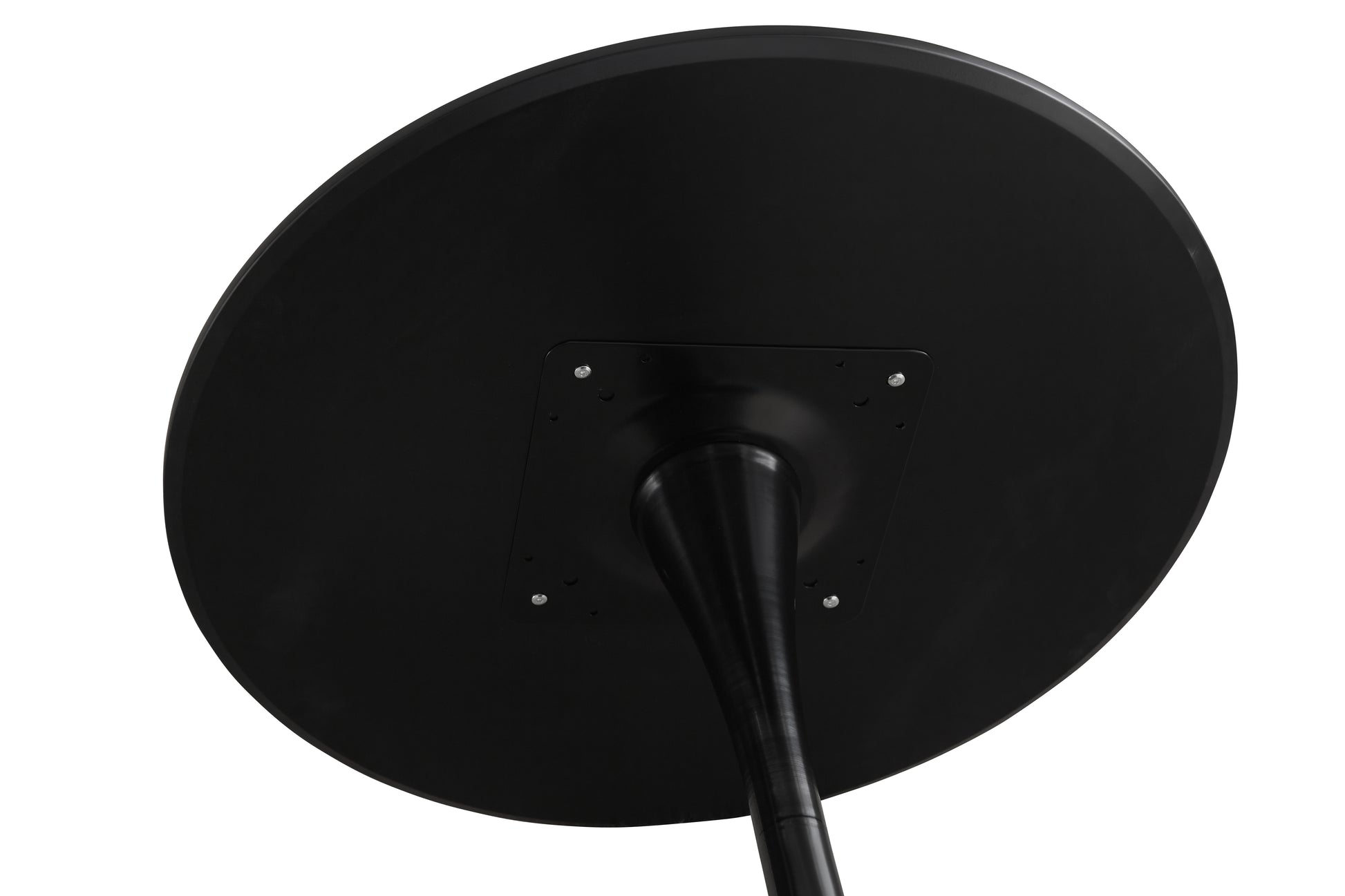 Black round table underside with pedestal base